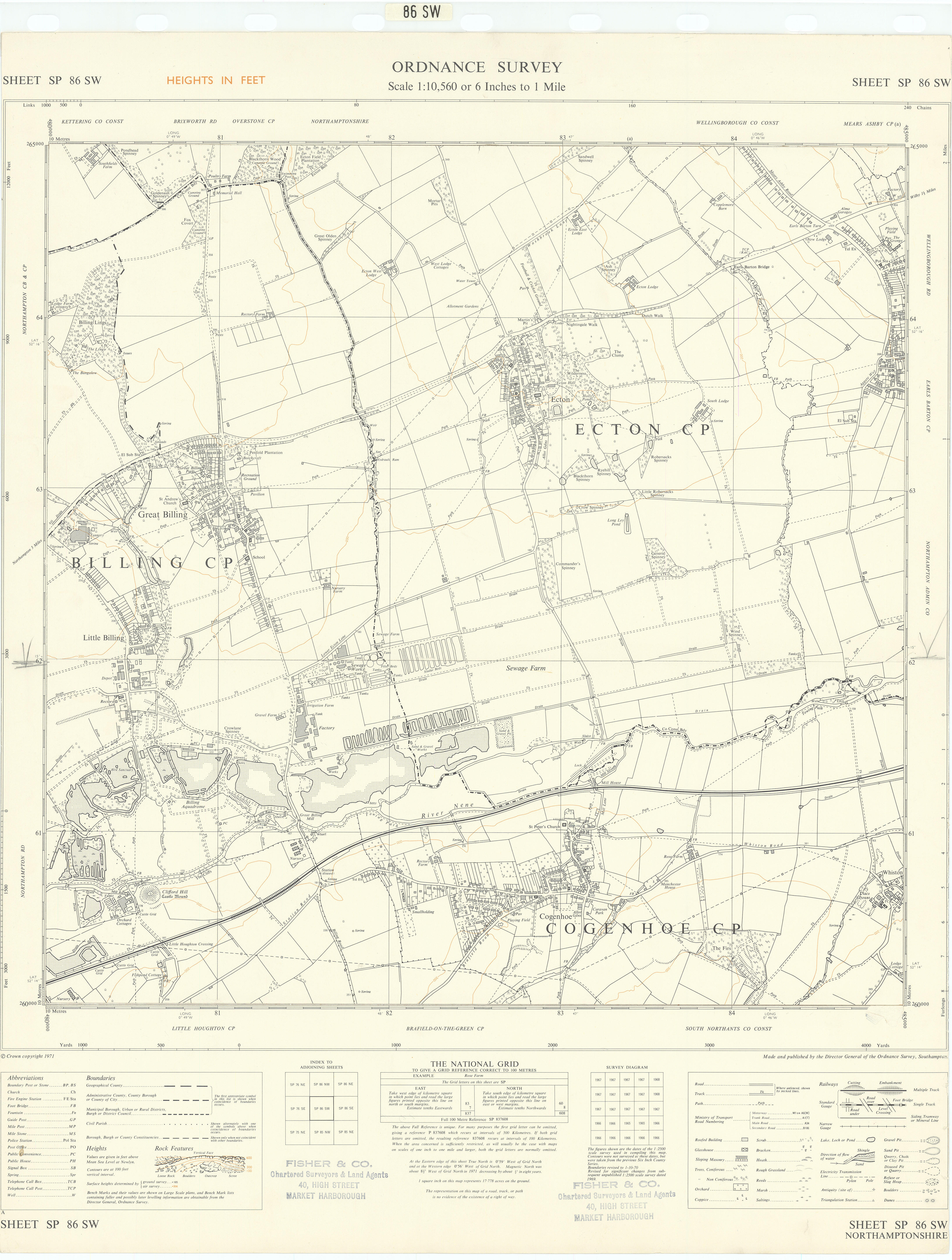 Ordnance Survey SP86SW Northampton Great/Little Billing Cogenhoe Ecton 1970 map