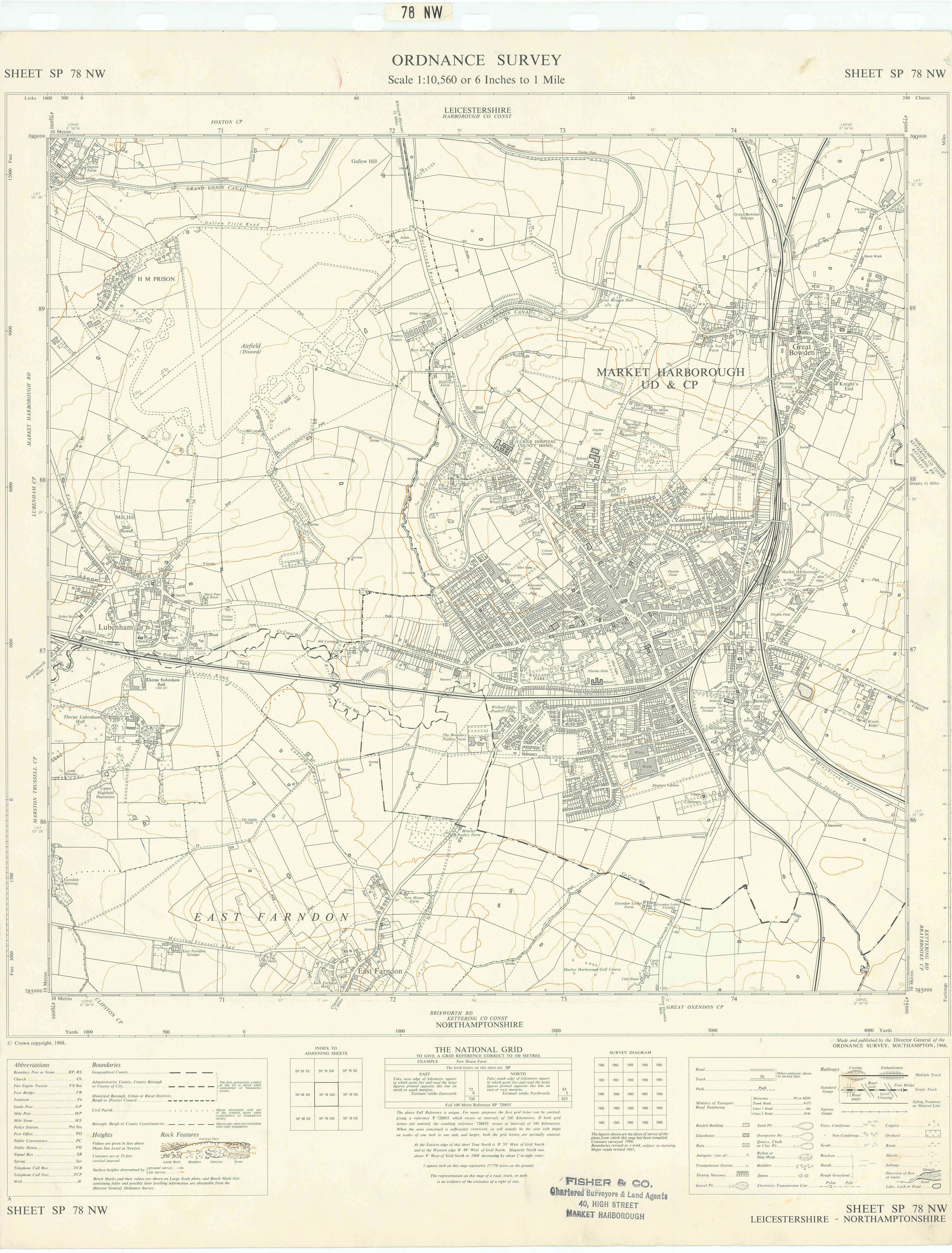 Ordnance Survey SP78NW Leics Markey Harborough Great Bowden Lubenham 1968 map