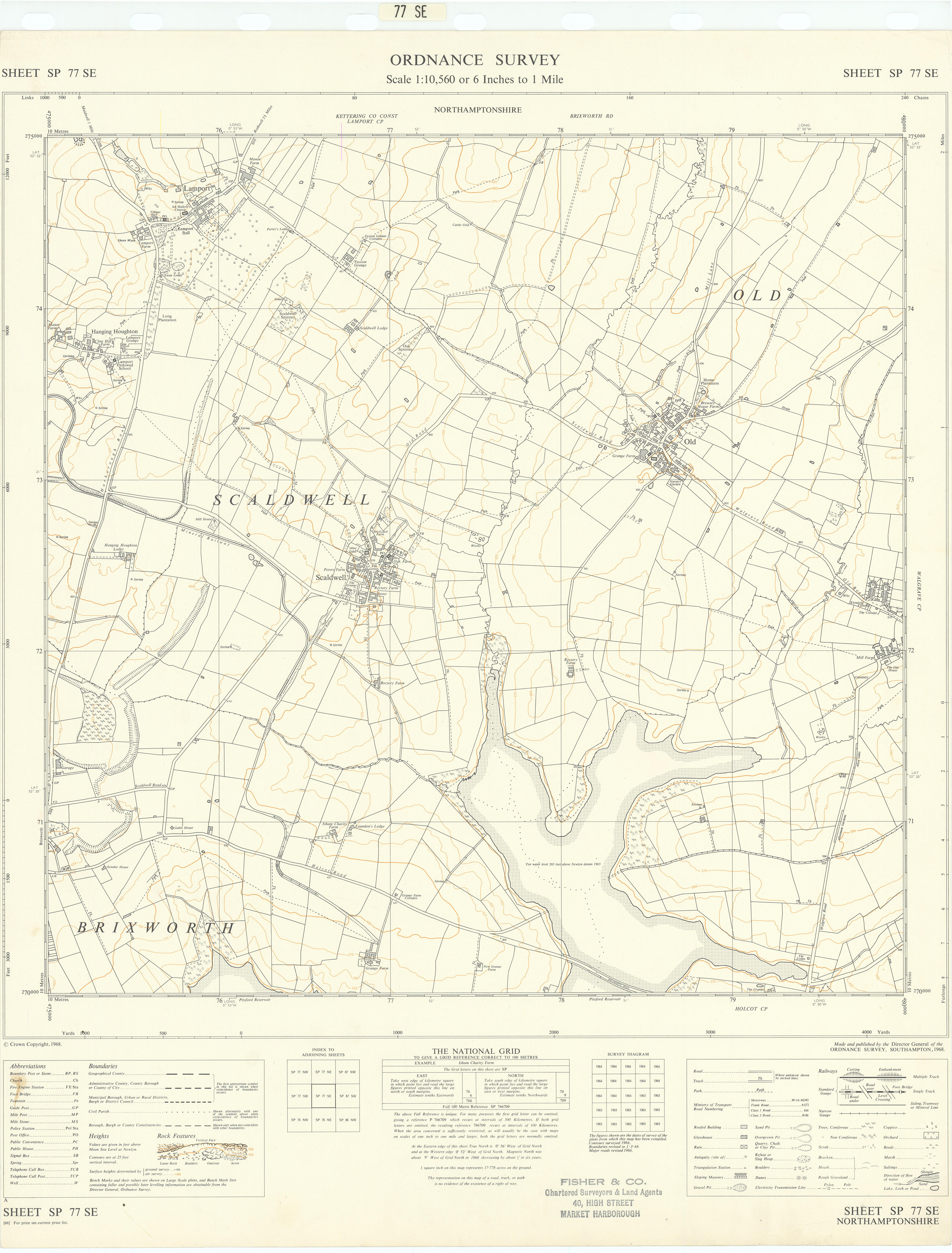 Ordnance Survey Sheet SP77SE Northamptonshire Scaldwell Old Lamport 1968 map