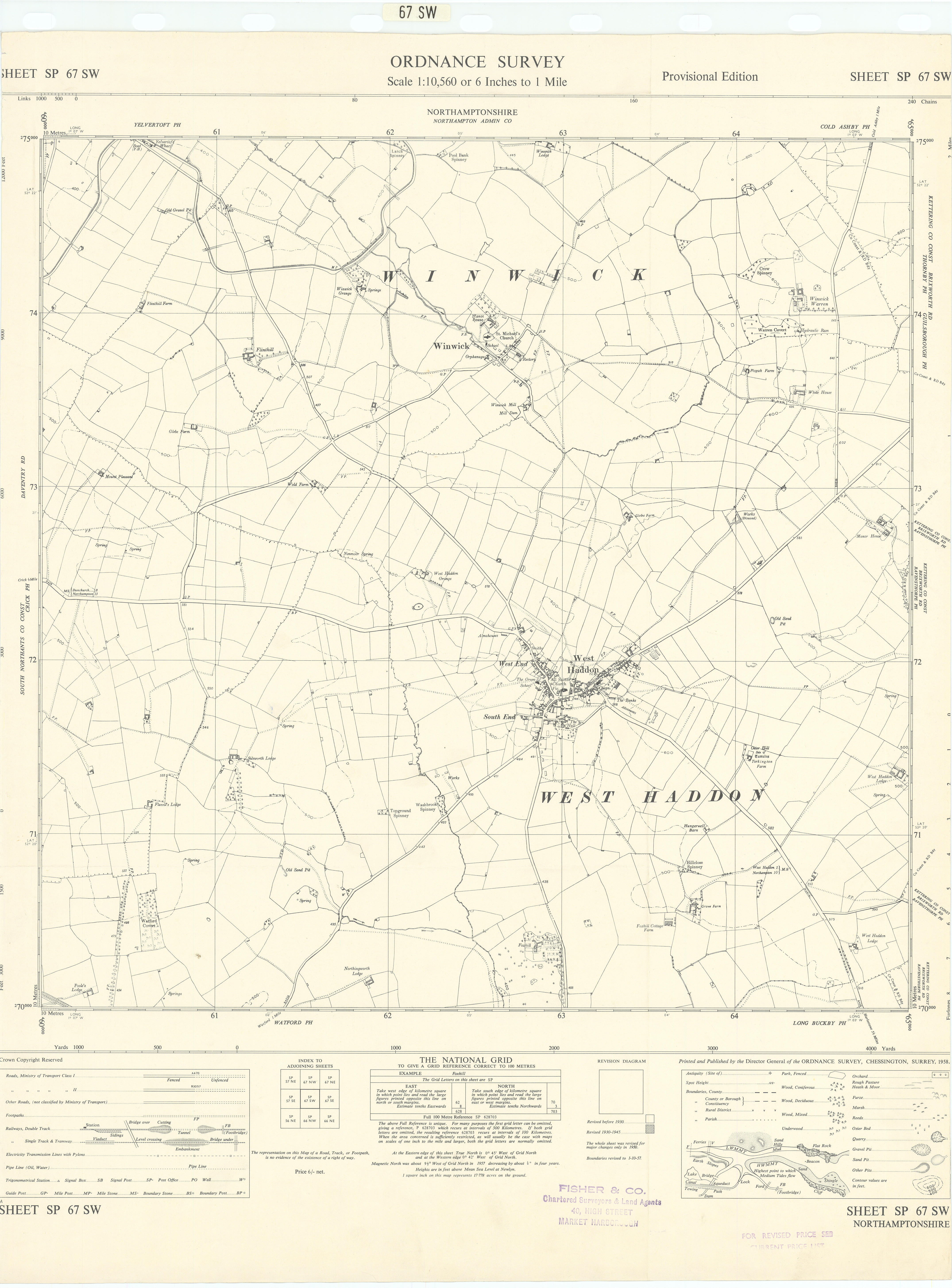 Ordnance Survey Sheet SP67SW Northamptonshire West Haddon Winwick 1958 old map