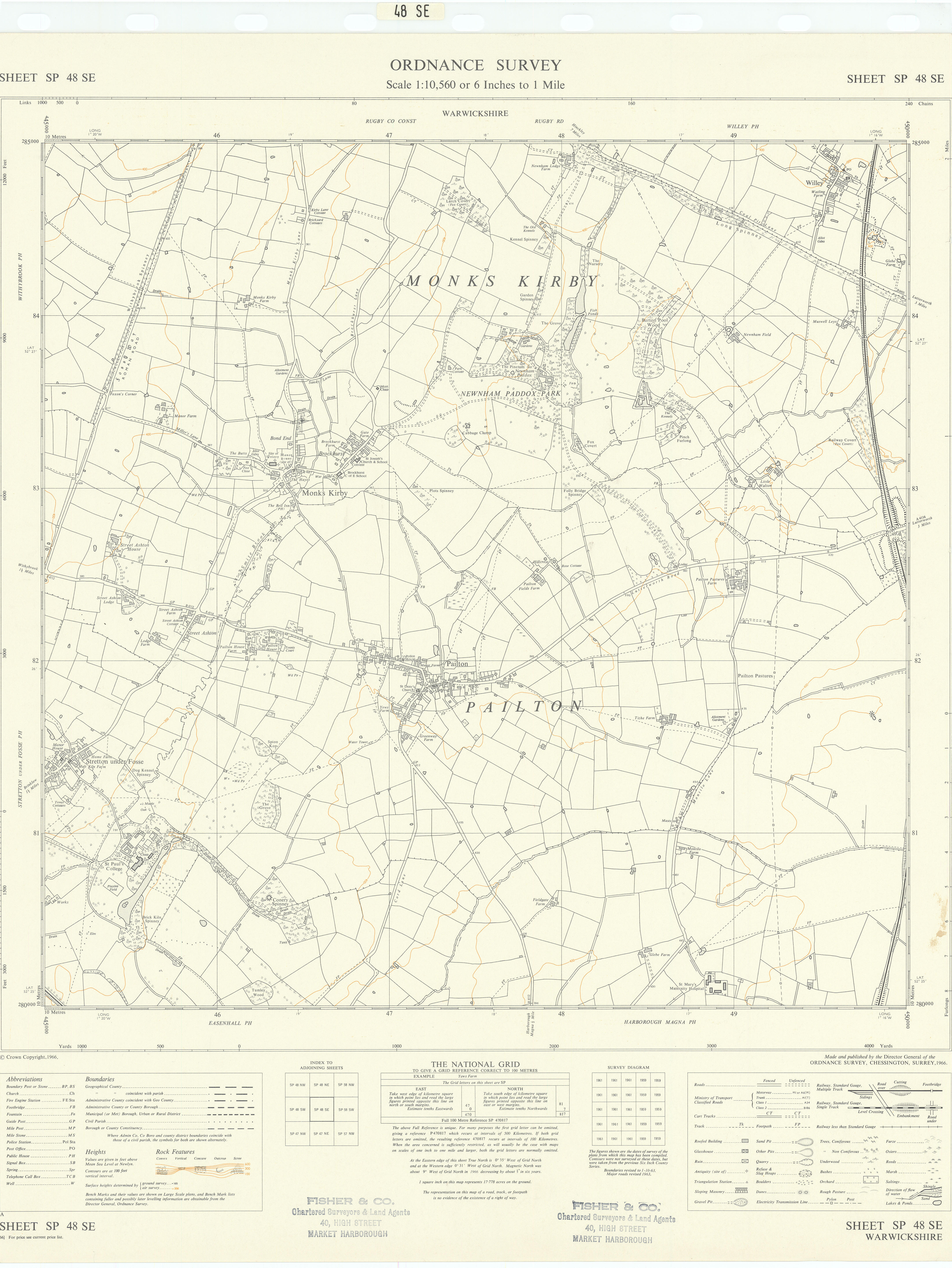 Ordnance Survey SP48SE Warks Pailton Monks Kirby Stretton under Fosse 1966 map