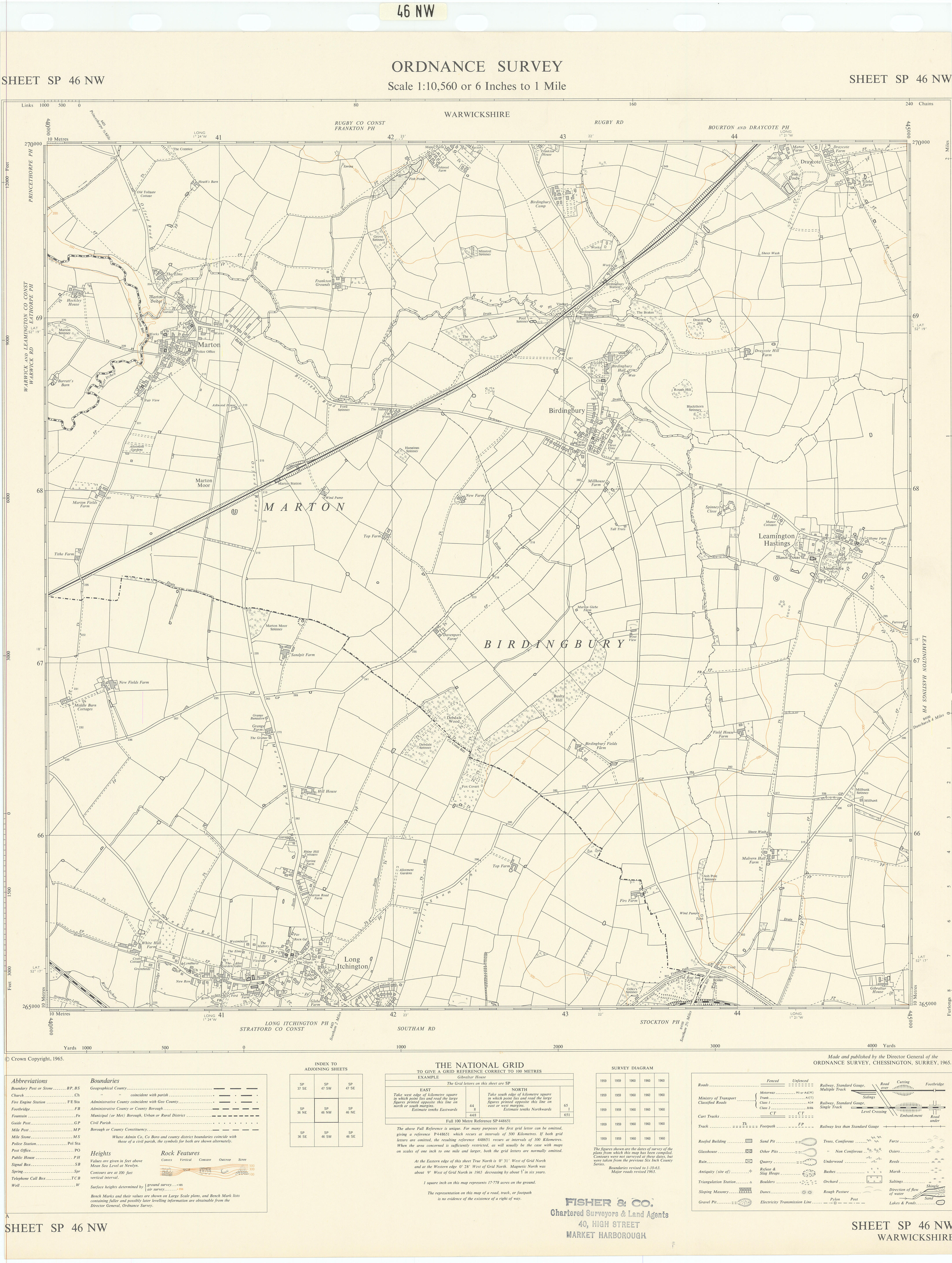 Ordnance Survey SP46NW Warks Long Itchington Marton Birdingbury 1965 old map