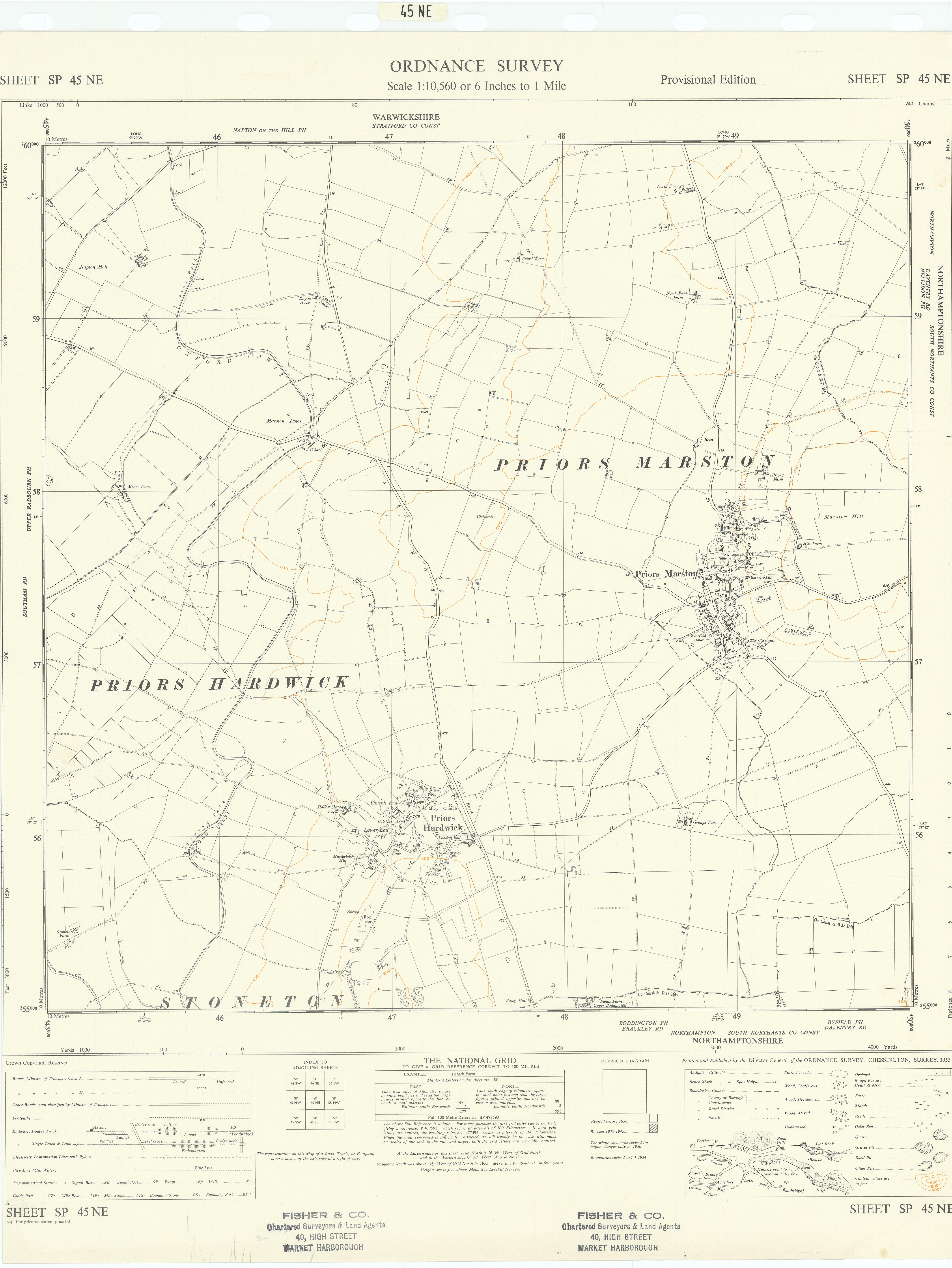 Ordnance Survey SP45NE Warwickshire Priors Marston Priors Hardwick 1955 map