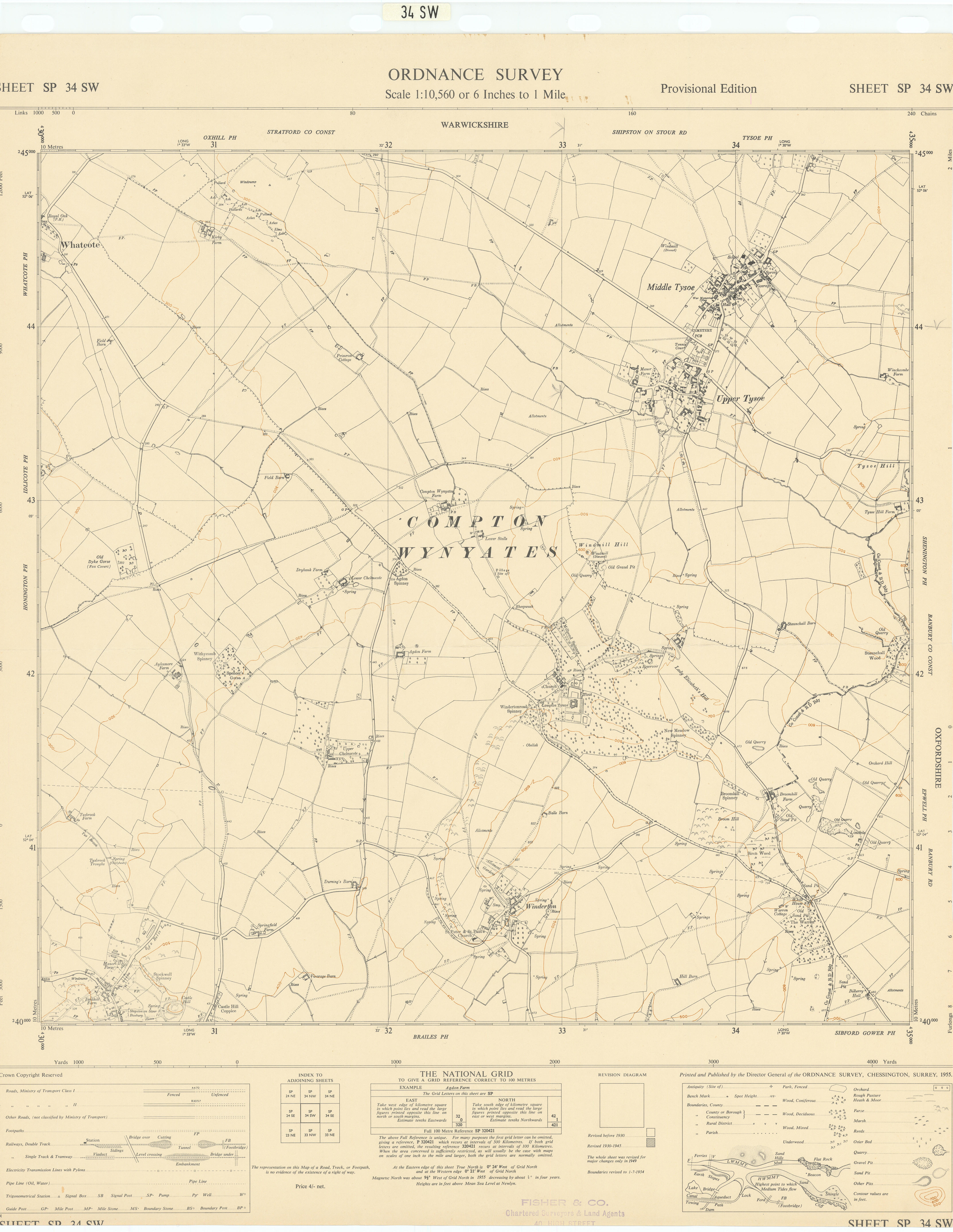 Ordnance Survey Sheet SP34SW Warwickshire Tysoe Winderton 1955 old vintage map