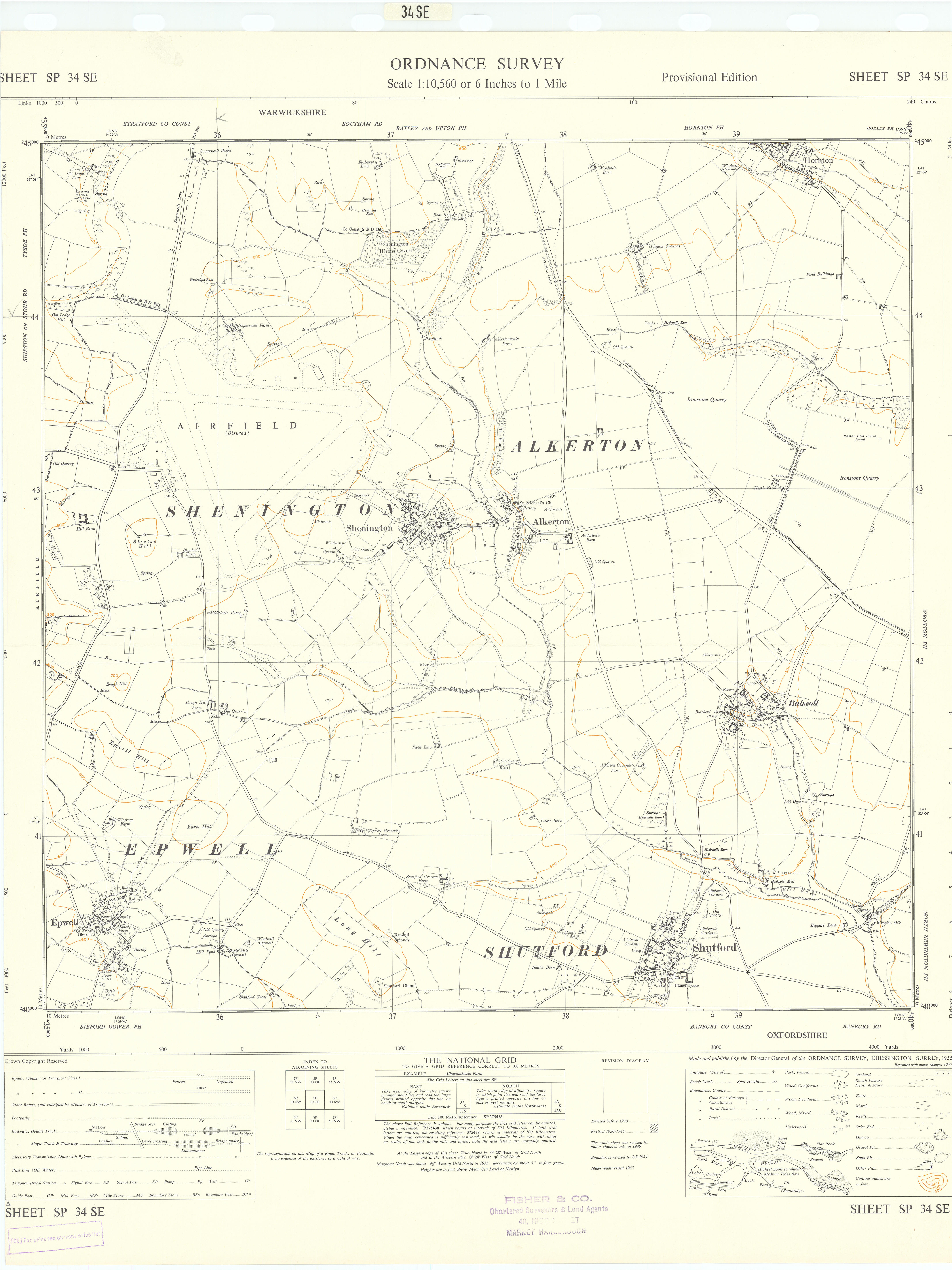 Ordnance Survey SP34SE Warks Shutford Shenington Epwell Alkerton 1955 old map