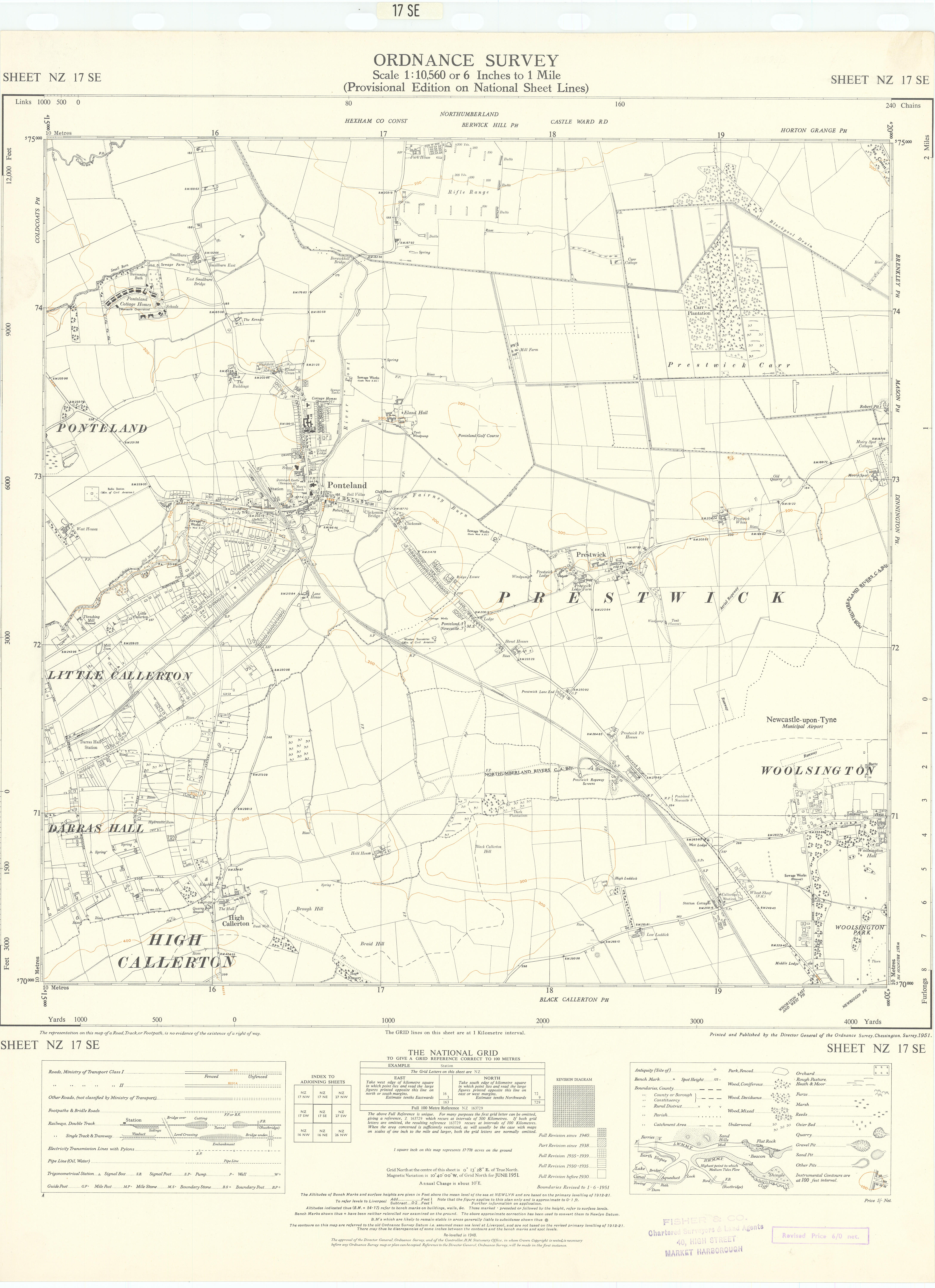 Associate Product Ordnance Survey NZ17SE Northumbs Ponteland Callerton Woolsington 1951 old map