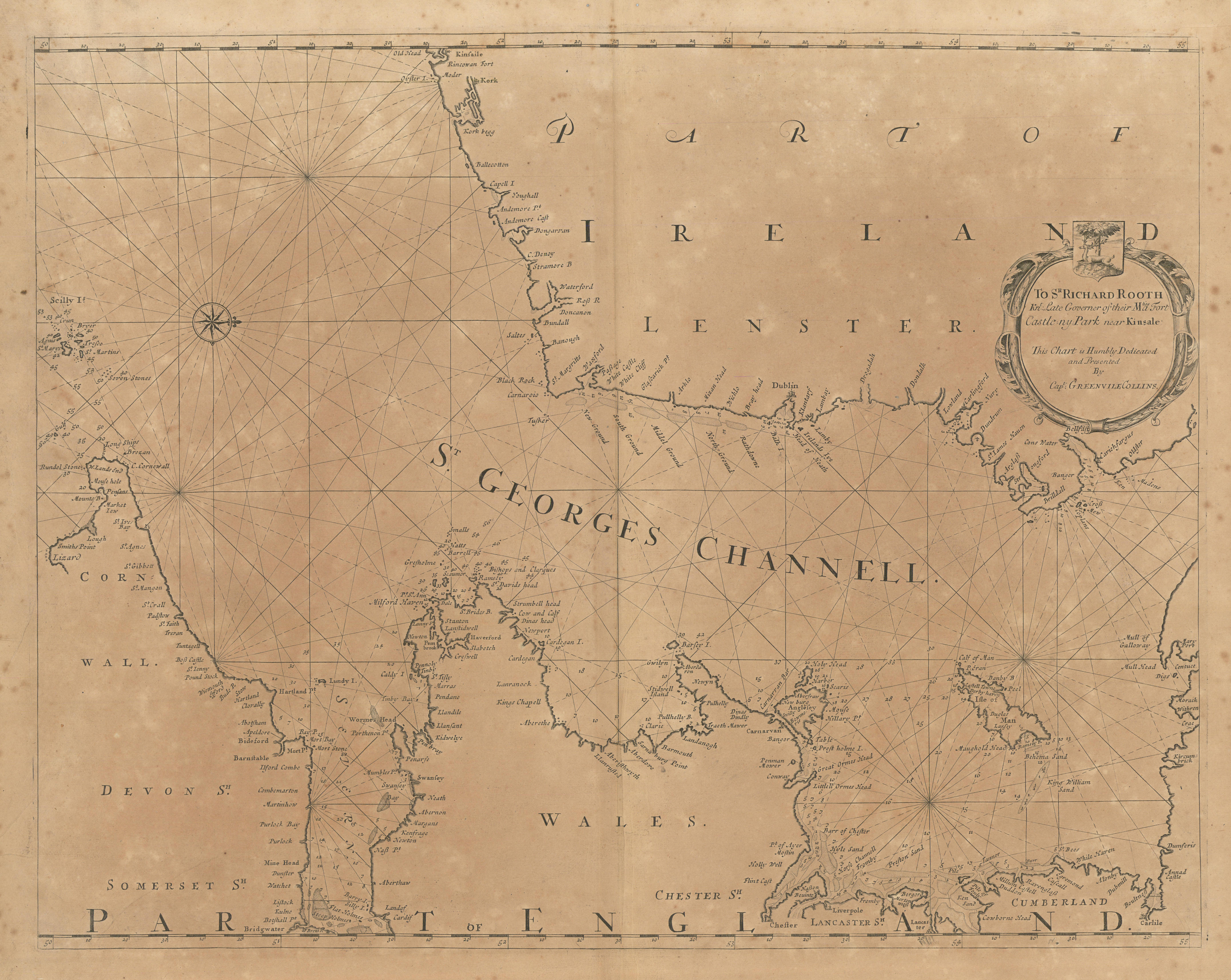 Associate Product ST GEORGE'S CHANNELL sea chart. The Irish & Celtic Seas. COLLINS 1693 old map