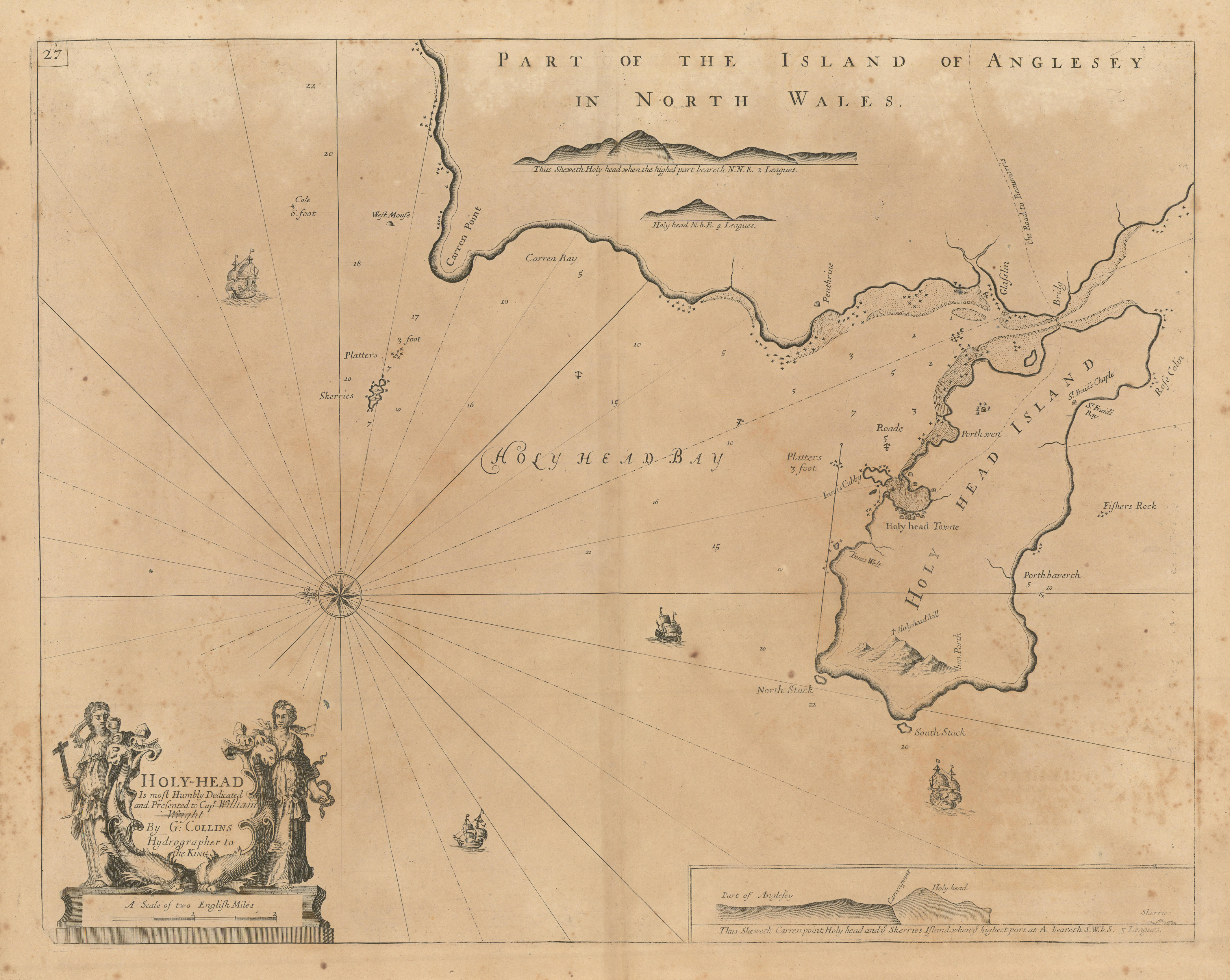 Associate Product Holy-Head sea chart. Holy Island & HOLYHEAD, Anglesey. Capt. COLLINS 1693 map