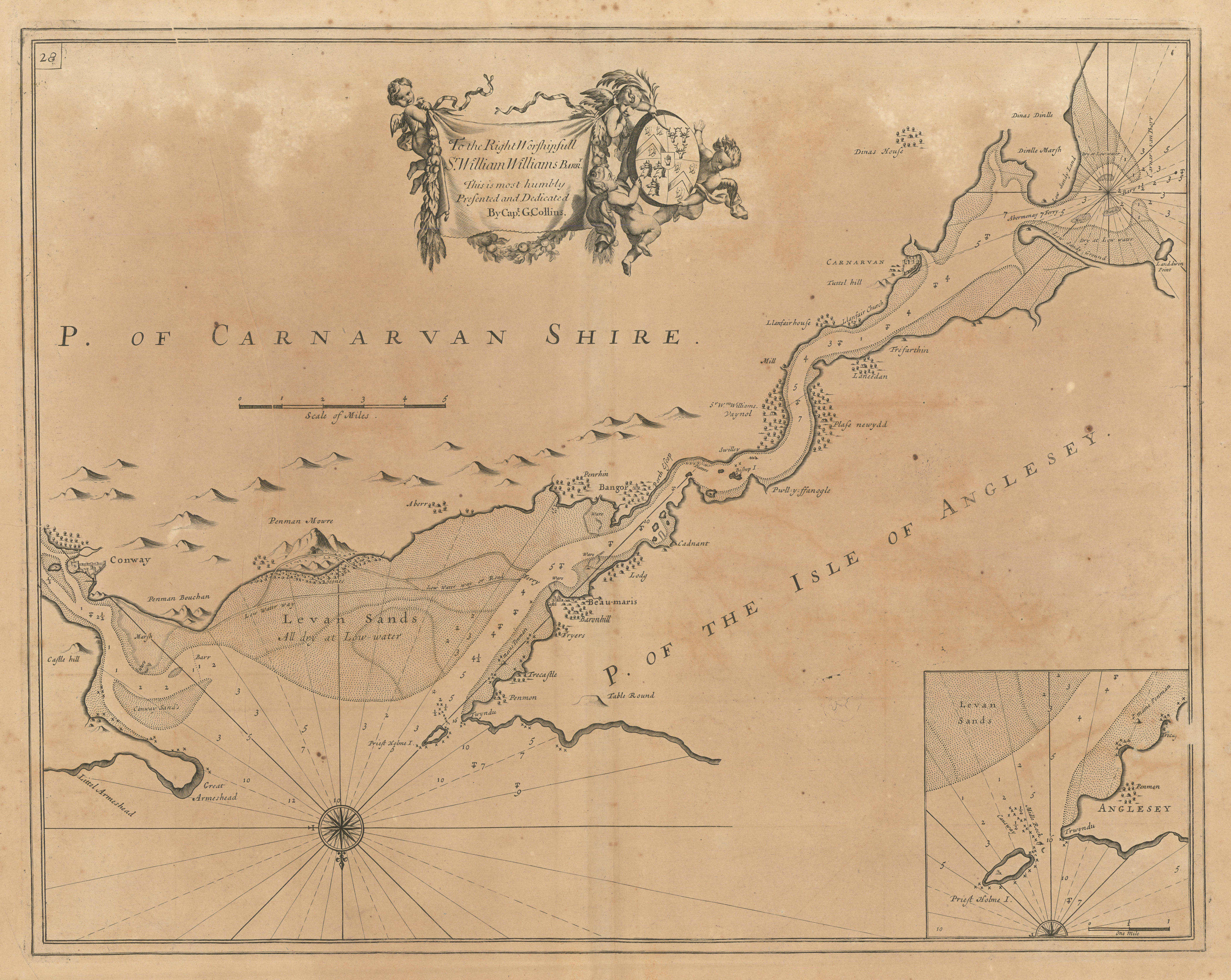 Associate Product MENAI STRAIT sea chart. Anglesey Bangor Conwy Caernarfon.COLLINS 1693 old map