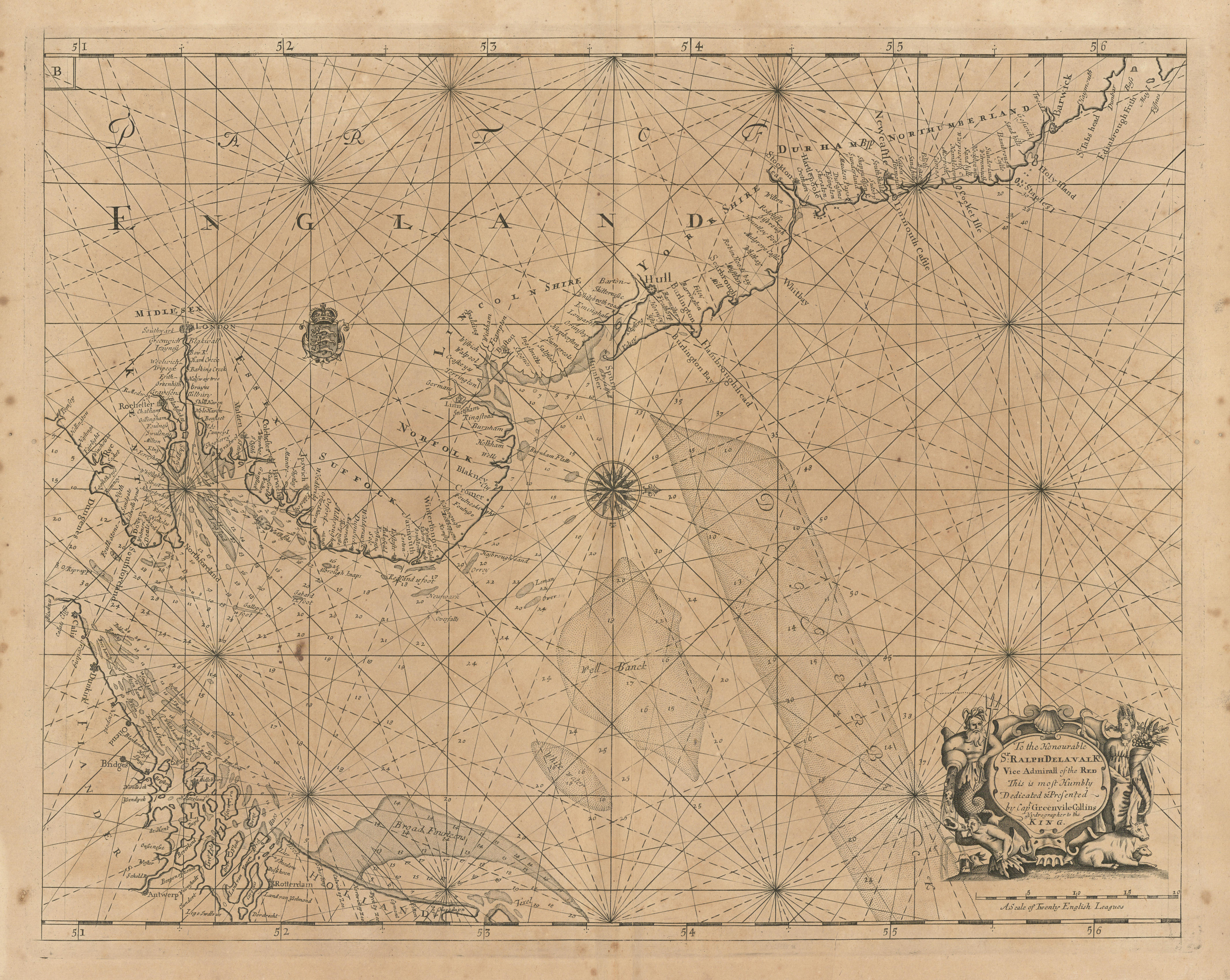 Associate Product NORTH SEA coast chart. East coast of England Holland Flanders. COLLINS 1693 map
