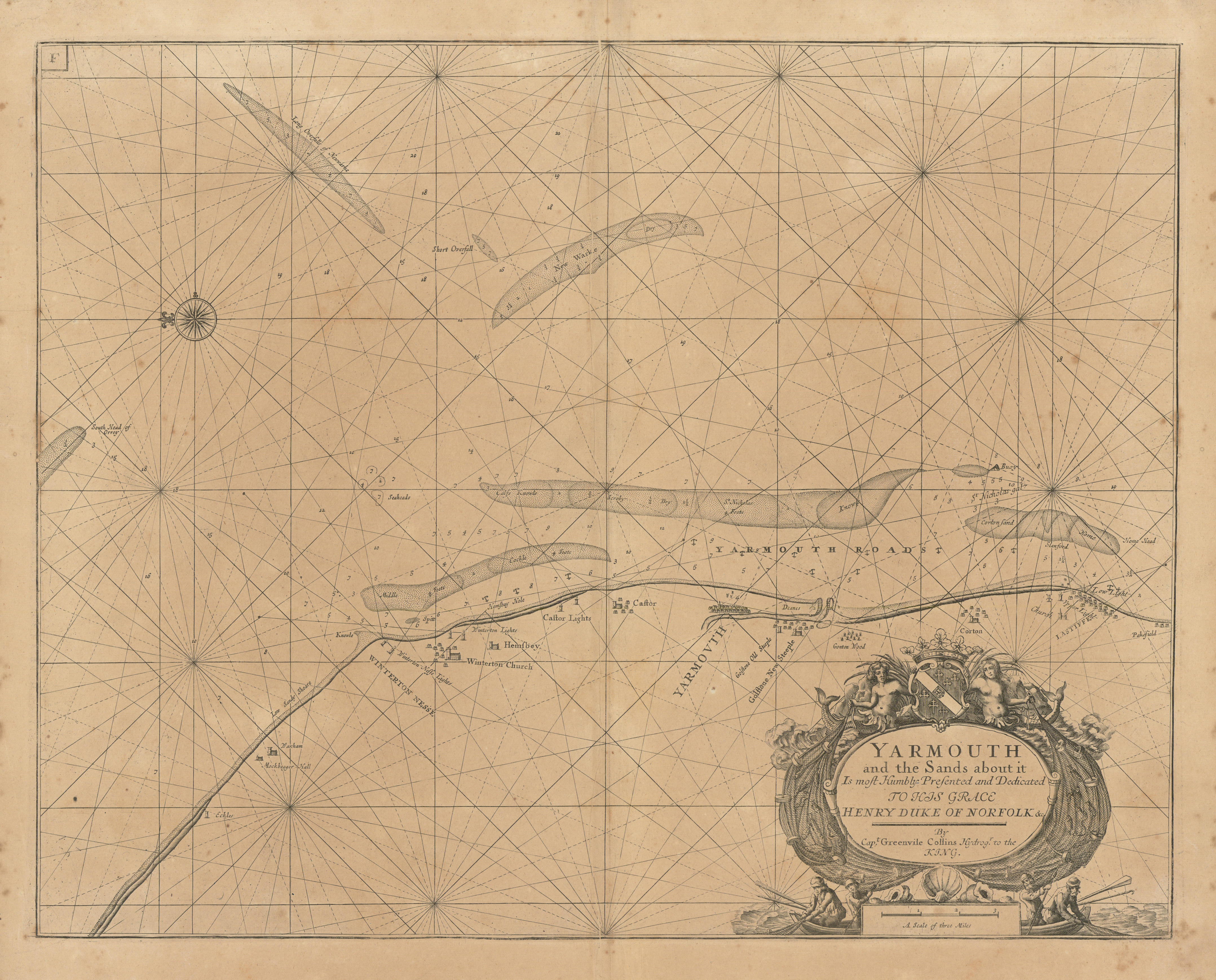 Associate Product Great Yarmouth and the sands about it sea chart. Lowestoft. COLLINS 1693 map