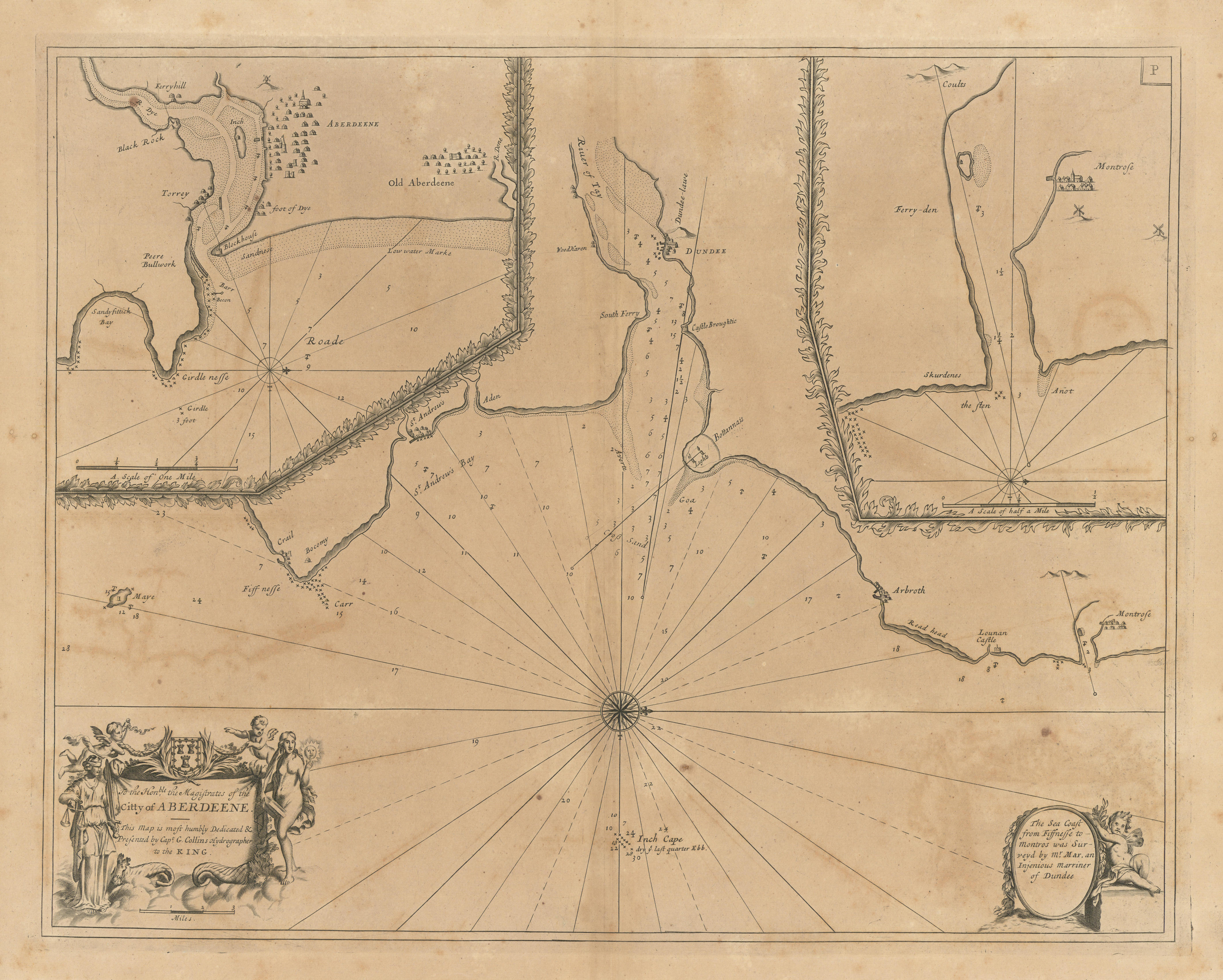 Associate Product Approaches to ABERDEEN, DUNDEE & MONTROSE sea chart. Tay. COLLINS 1693 old map