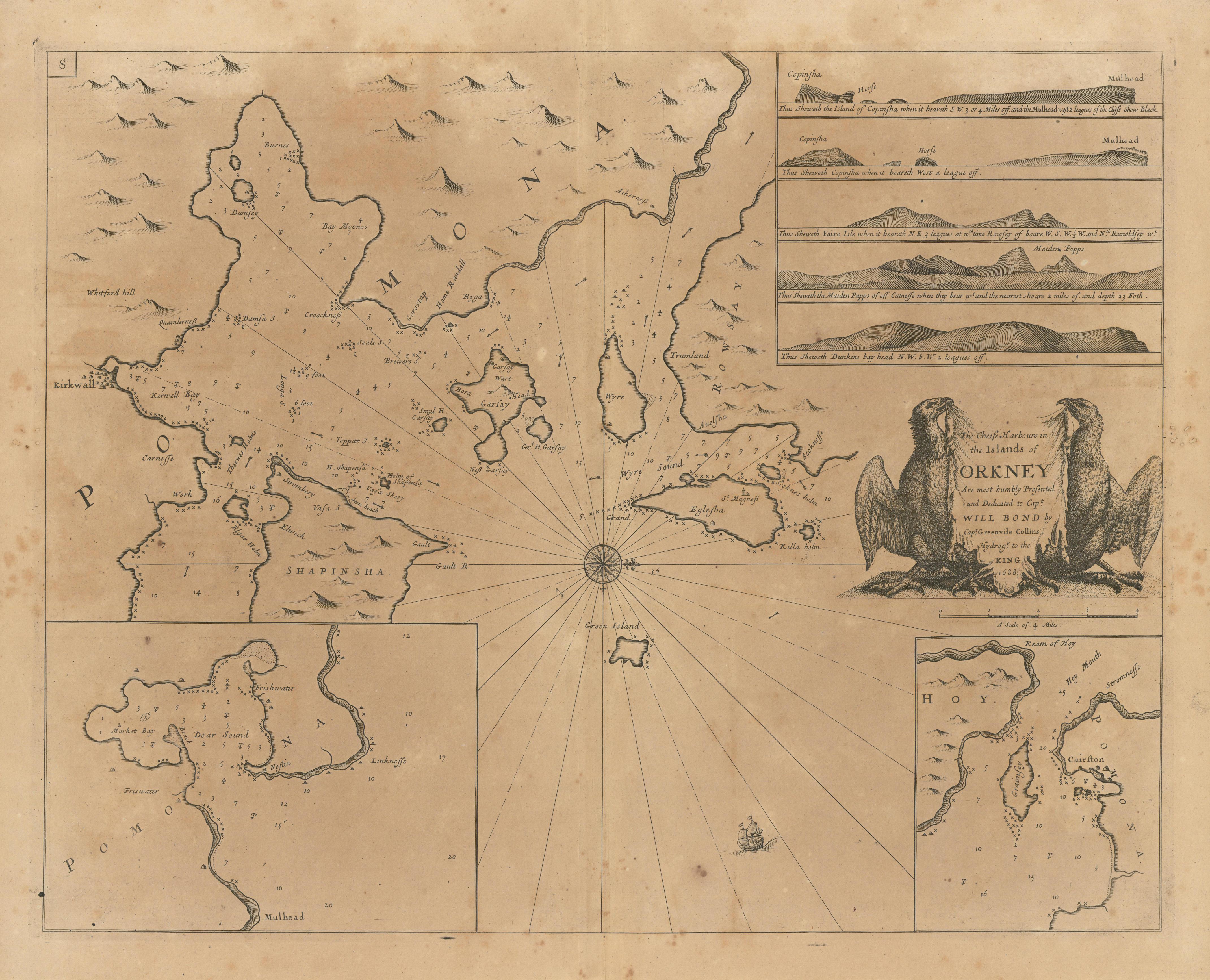 Associate Product Chiefe Harbours in the Islands of Orkney sea chart. Kirkwall.COLLINS 1693 map