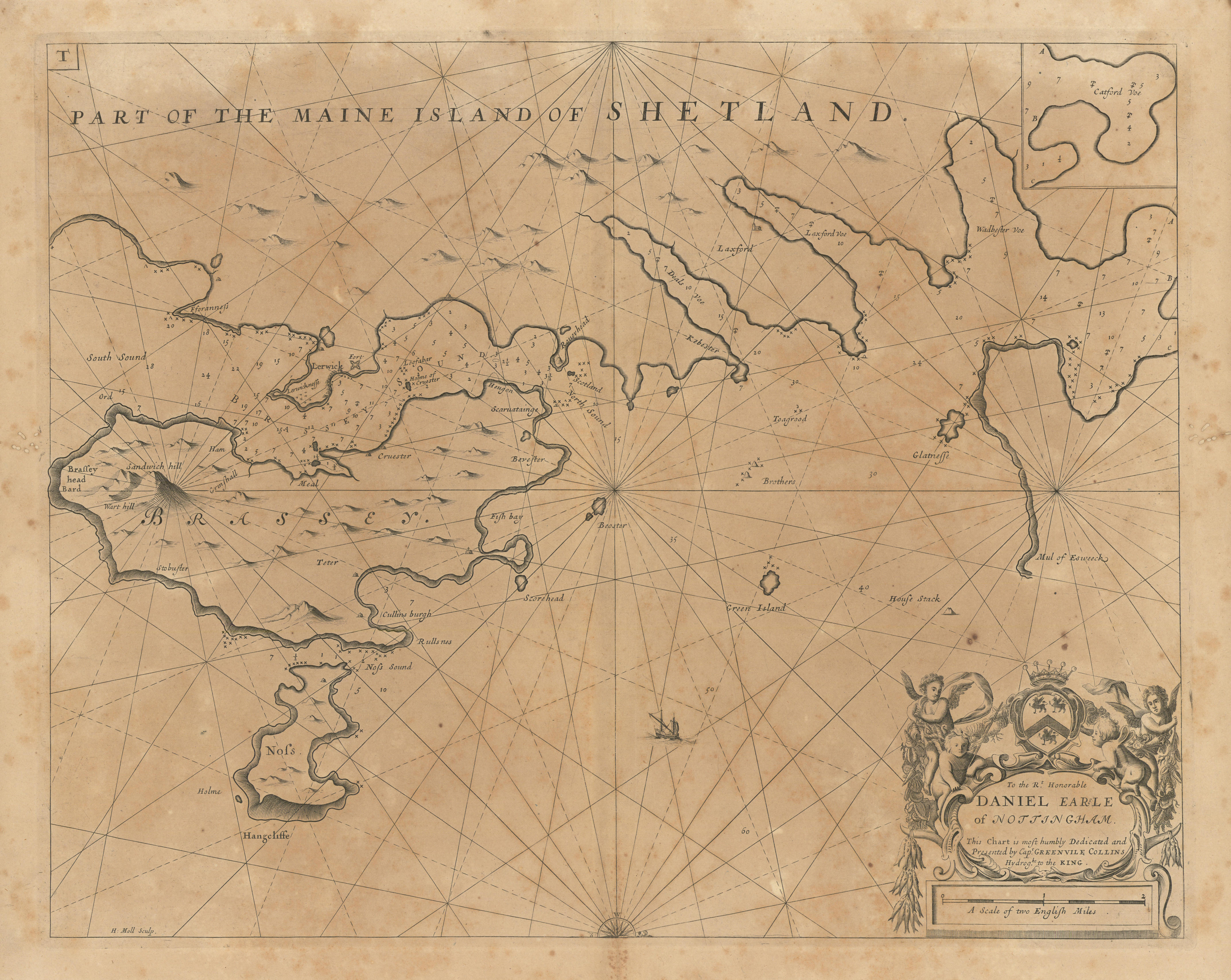 Associate Product Part of the Maine Island of Shetland sea chart. Lerwick Bressay COLLINS 1693 map