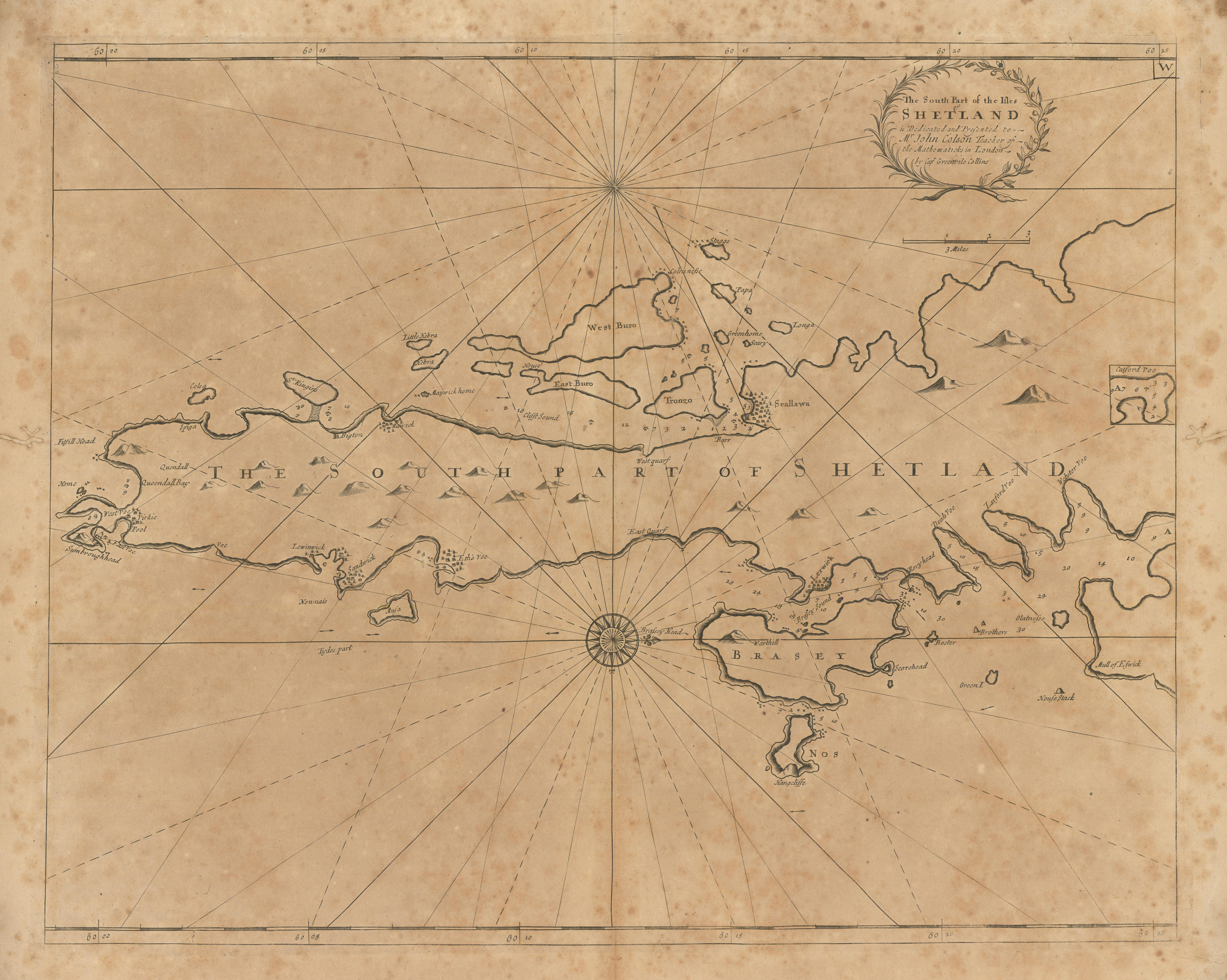 Associate Product The South Part of the isles of Shetland sea chart. Lerwick. COLLINS 1693 map