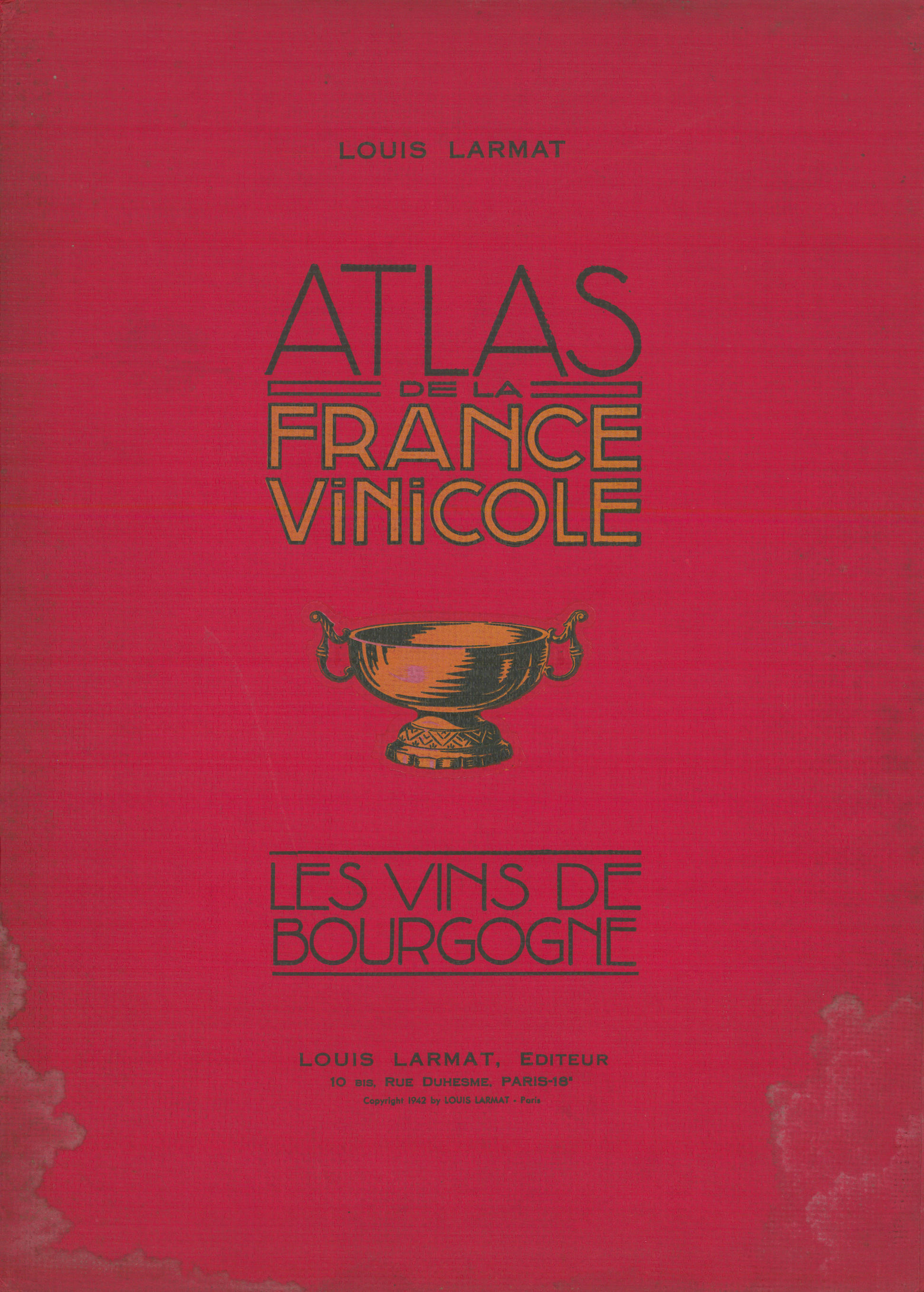 Louis Larmat. Atlas de la France Vinicole cover. Bourgogne (3) 1946 old print