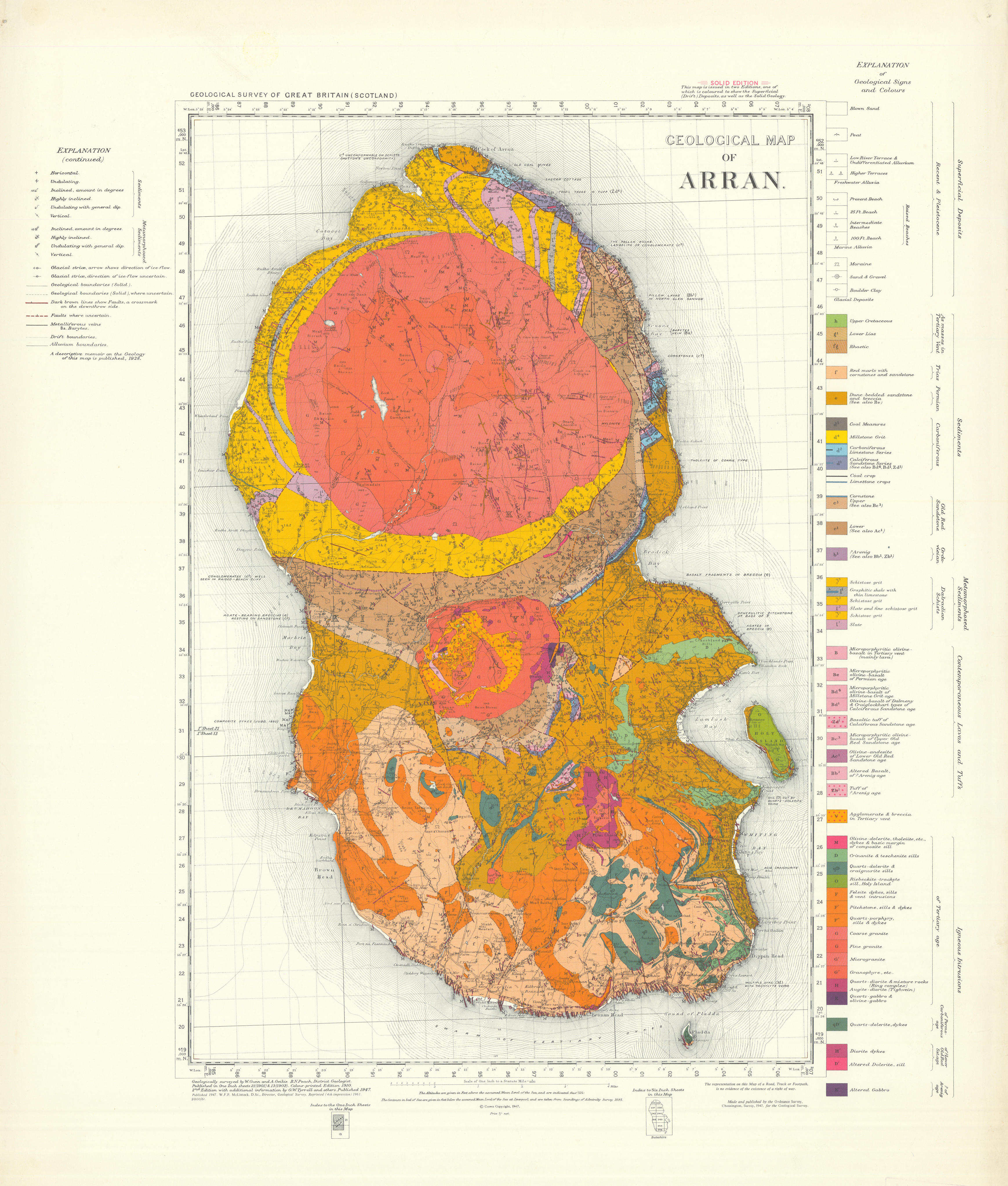 Associate Product Geological map of Arran. Solid edition geological survey map sheet Scotland 1961
