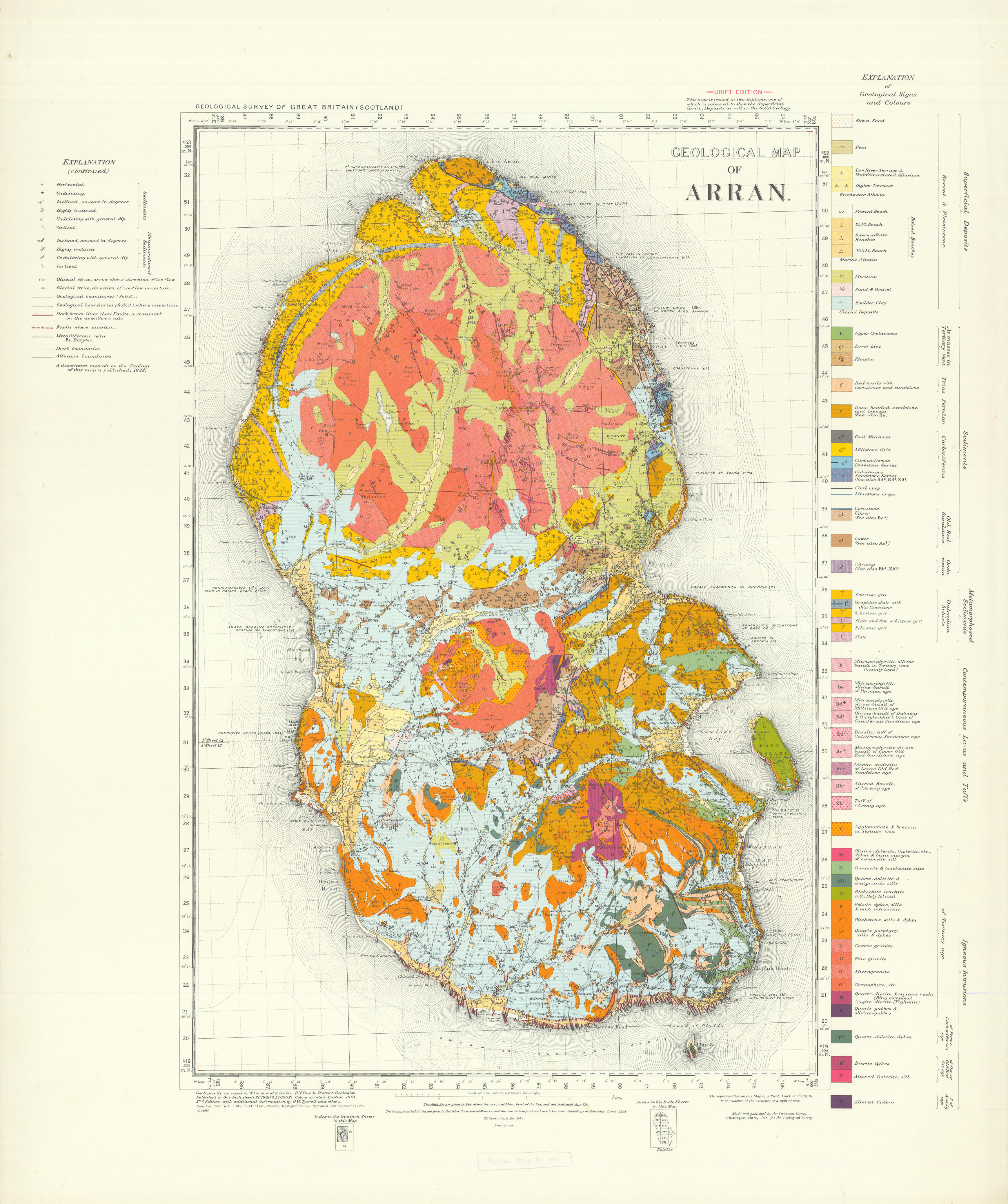 Associate Product Geological map of Arran. Drift edition geological survey map sheet Scotland 1961