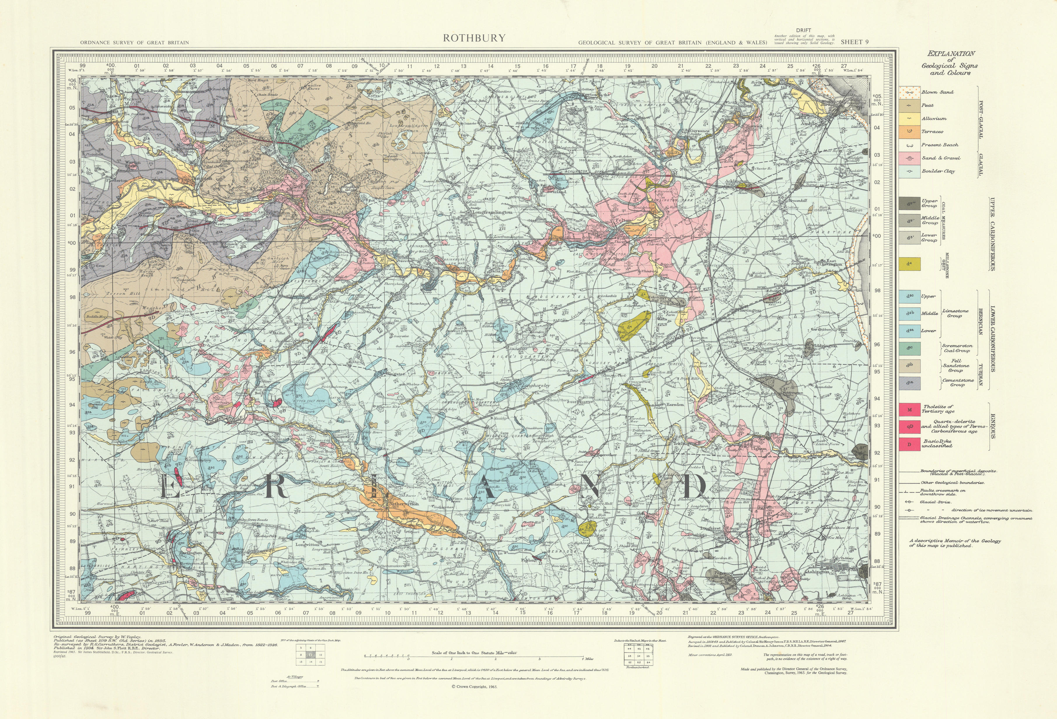 Associate Product Rothbury geological survey sheet 9 Coquetdale Valley Simonside Hills 1965 map
