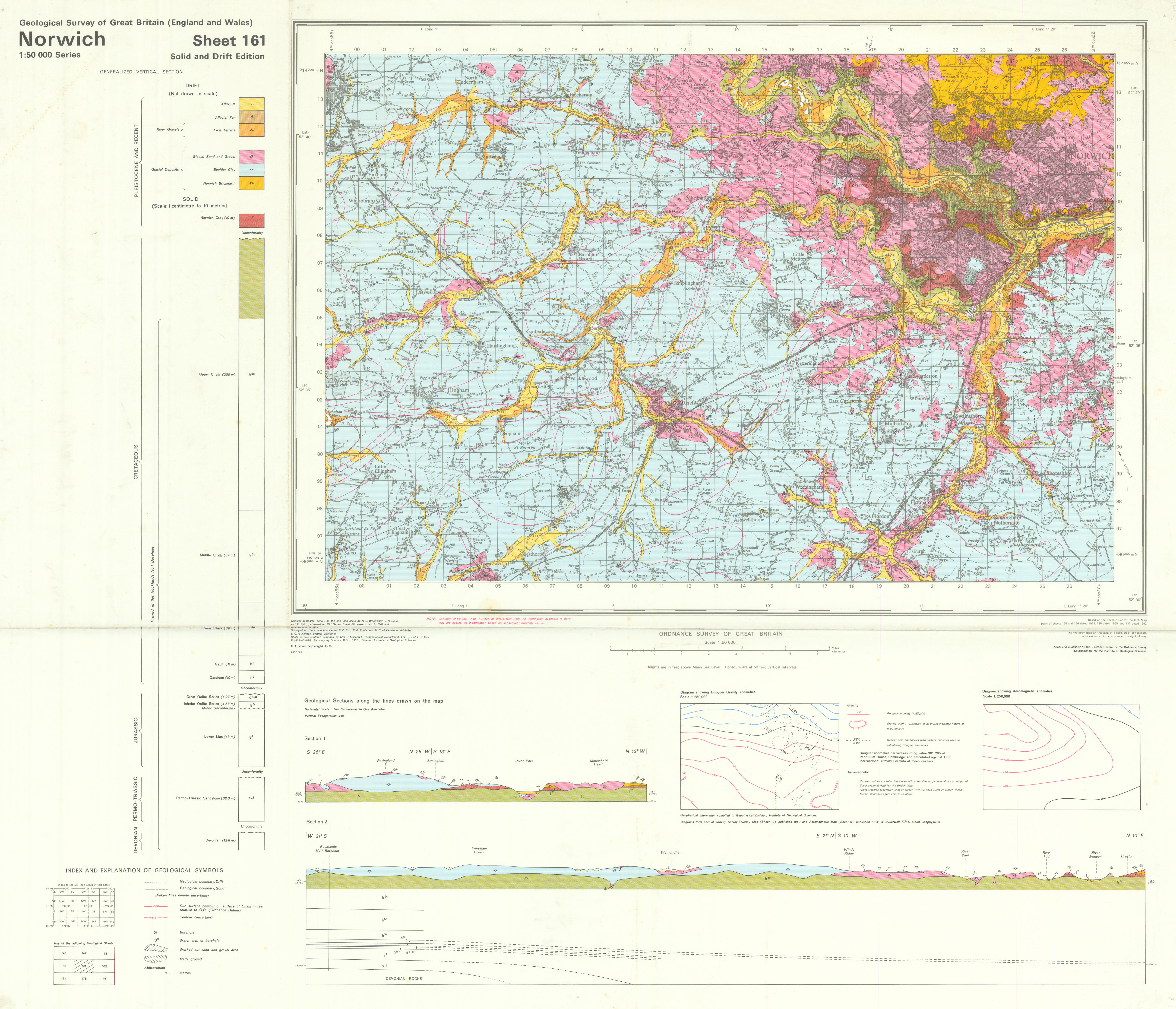 Associate Product Norwich. Vintage geological survey map. Sheet 161. Norfolk Wymondham 1975