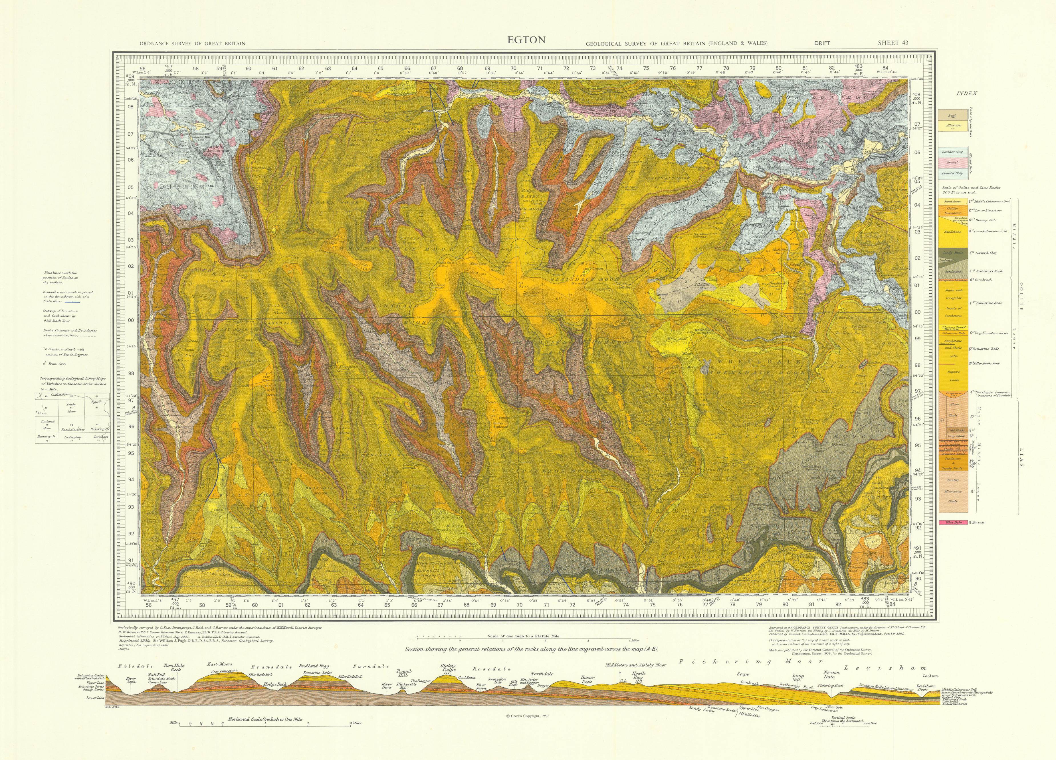 Associate Product Egton. Vintage geological survey map. Sheet 43. Yorkshire North York Moors 1966