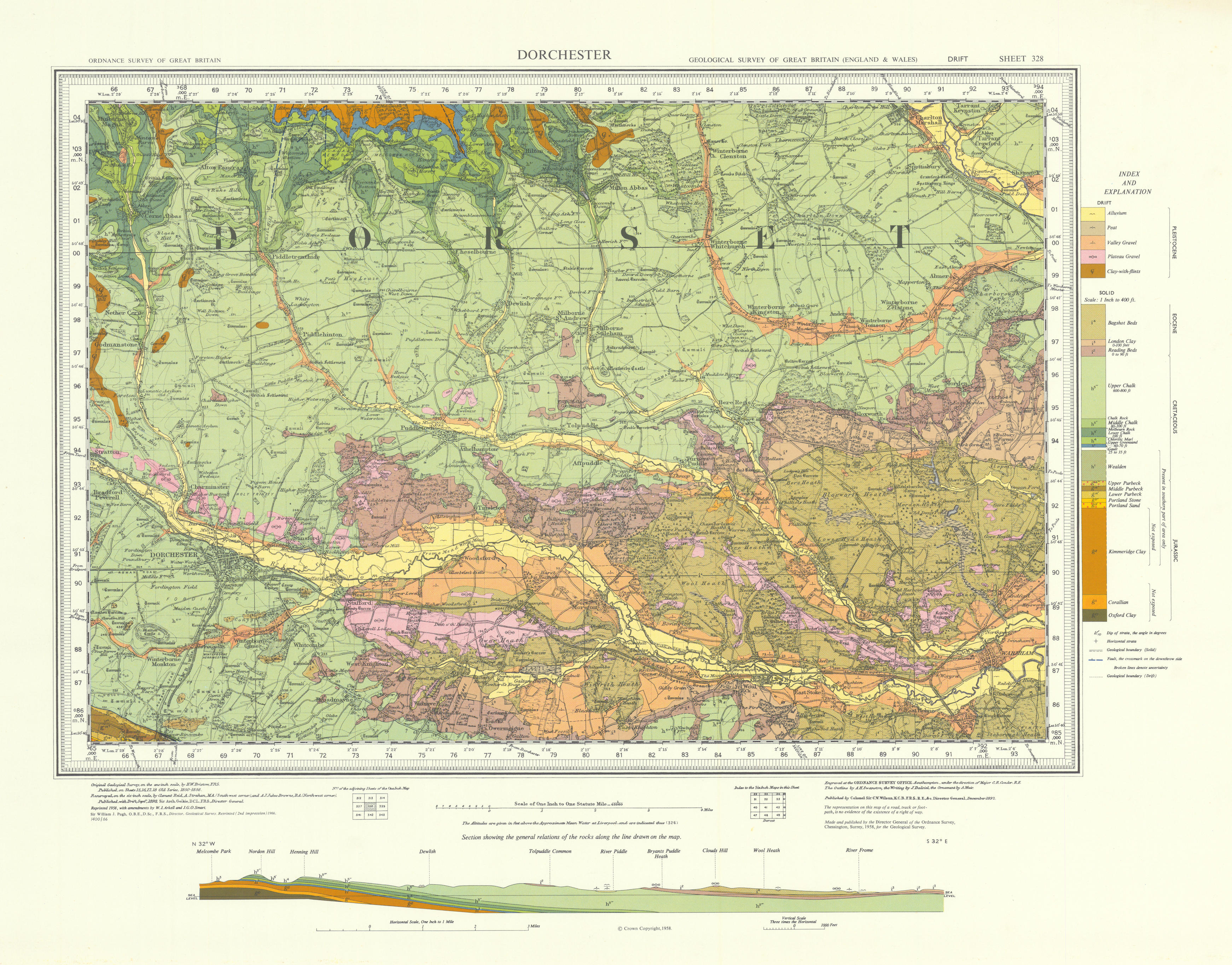 Associate Product Dorchester. Vintage geological survey map. Sheet 328. Dorset Dorset Downs 1966
