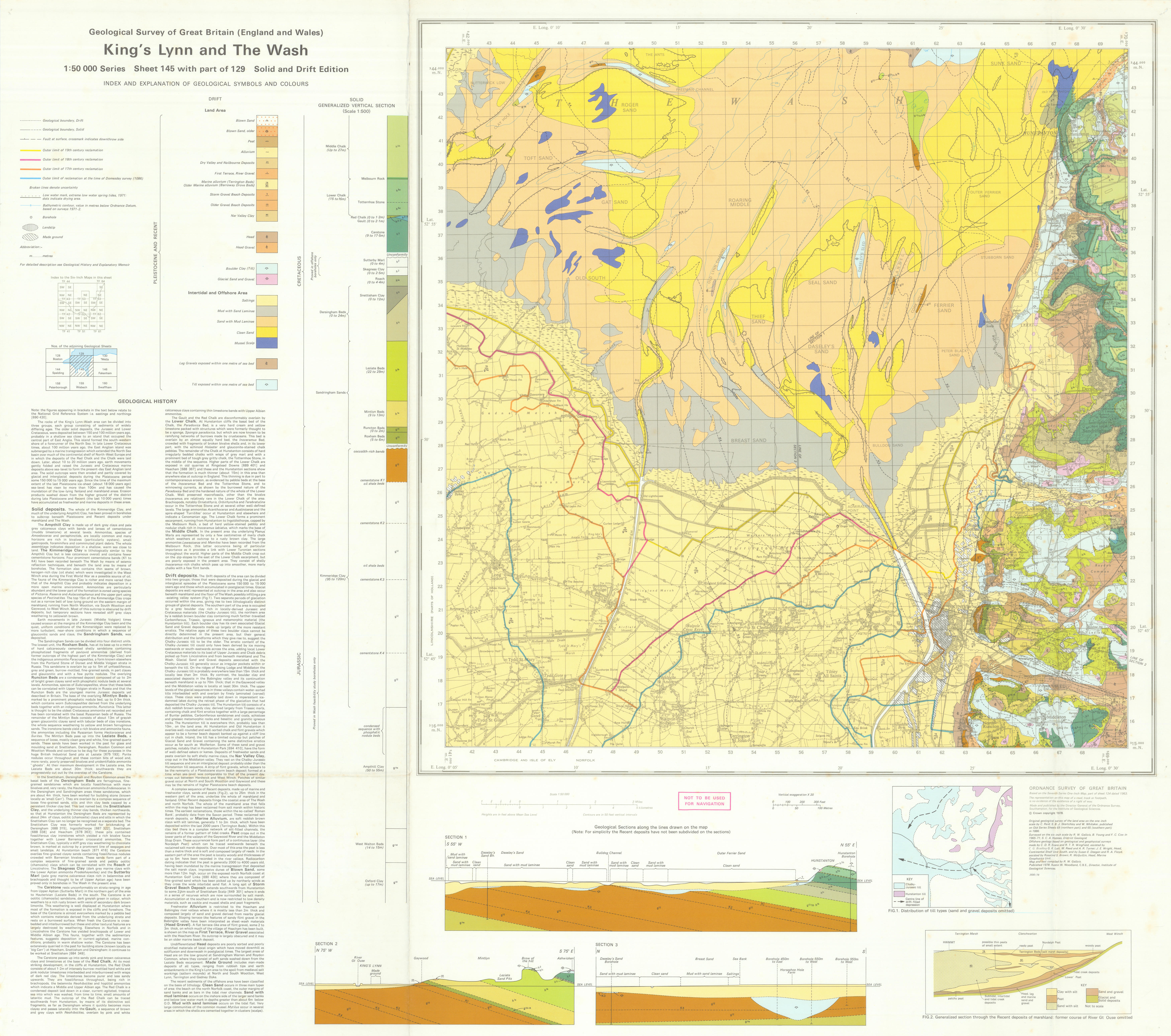 Associate Product King's Lynn & the Wash geological survey sheets 145 & 129. Hunstanton 1978 map