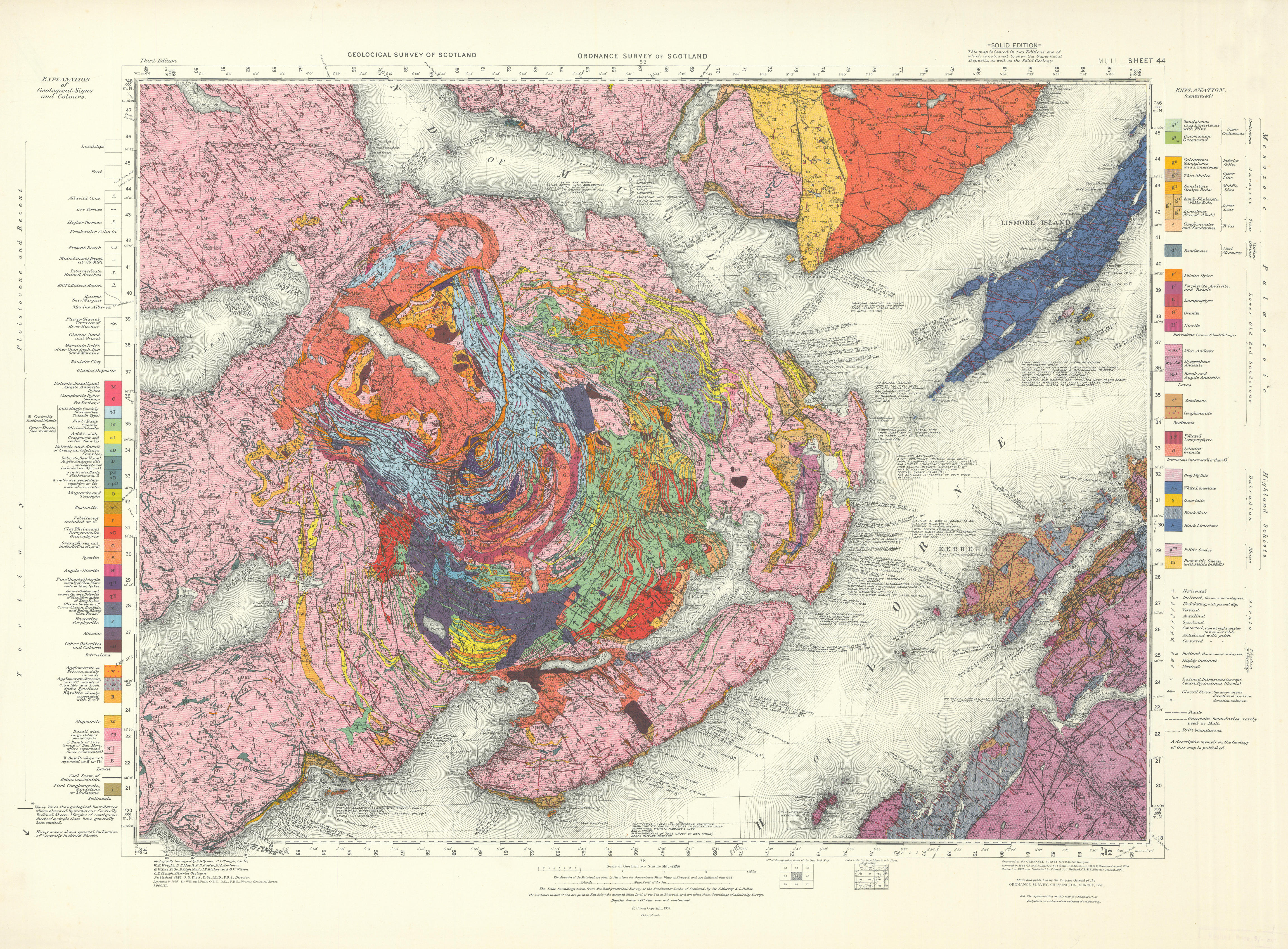 Associate Product Mull. Geological survey map. Sheet 44. Scotland Oban Lismore Kerrara 1959