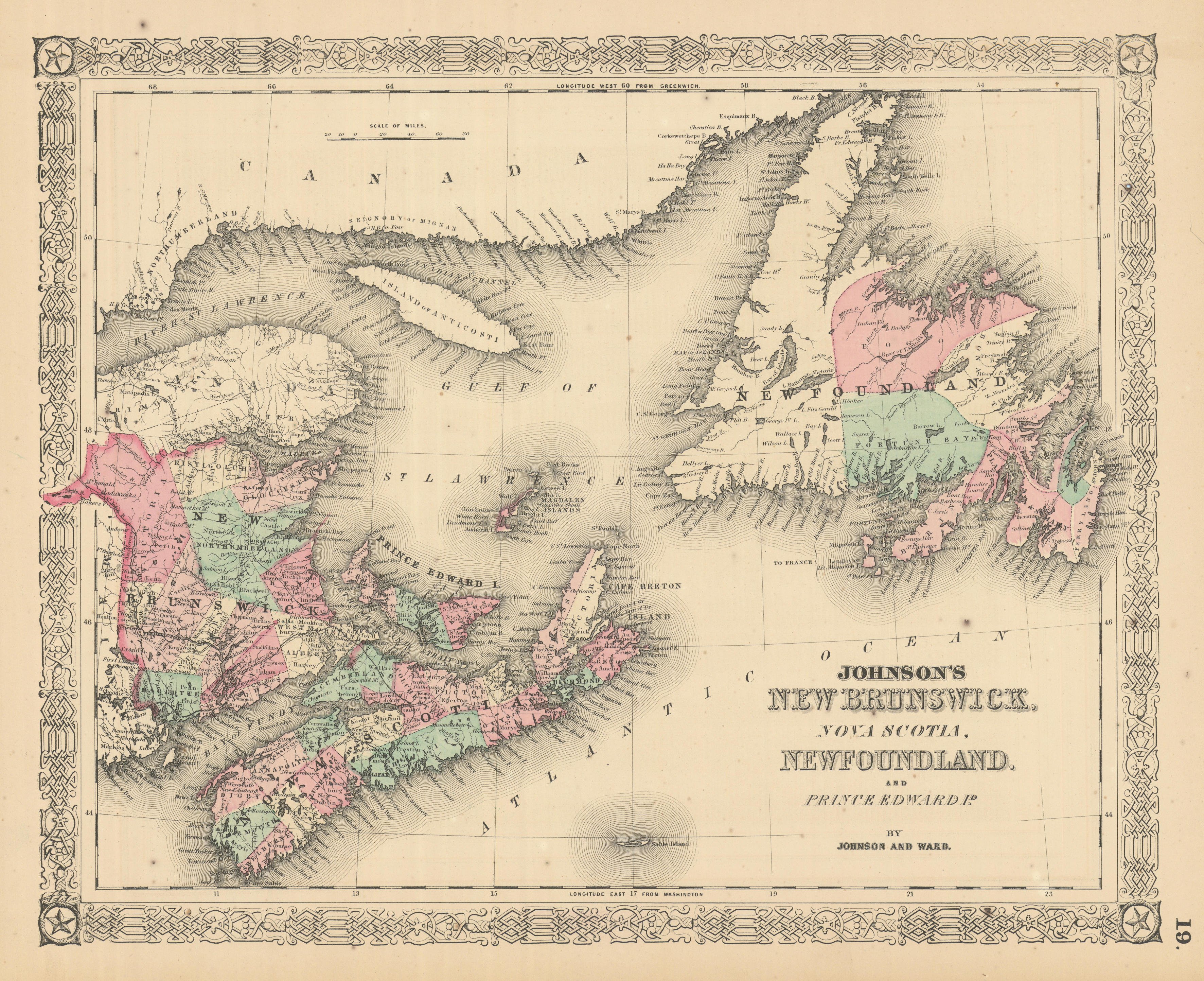 Associate Product Johnson's New Brunswick, Nova Scotia, Newfoundland & Prince Edward Id. 1866 map