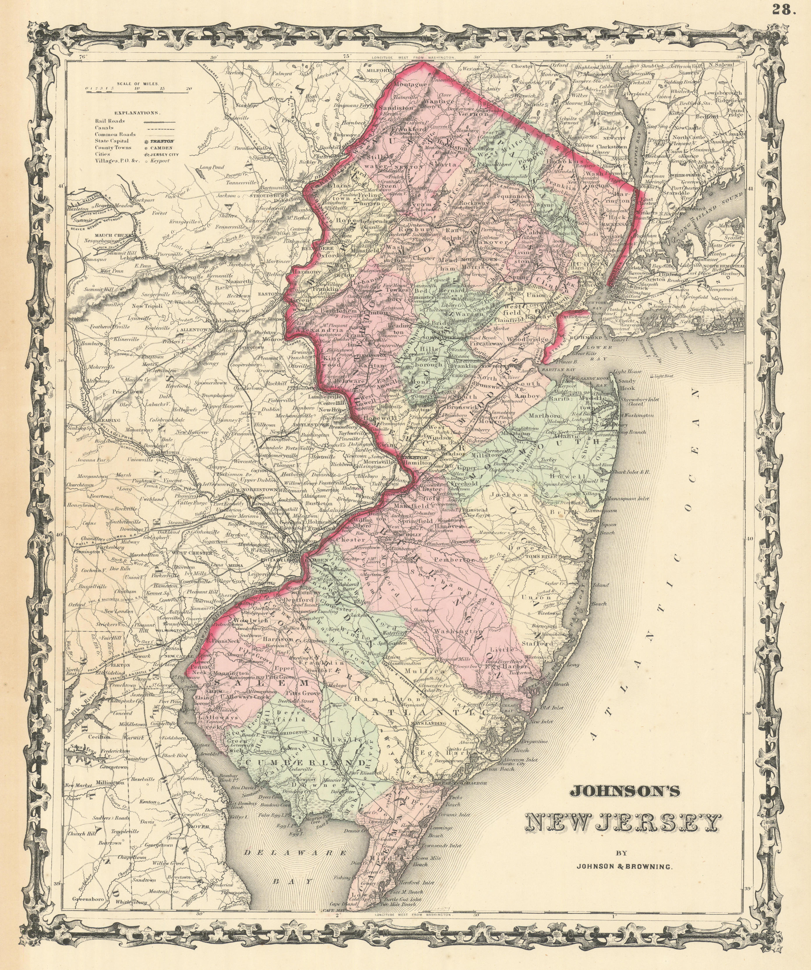 Associate Product Johnson's New Jersey. US State map showing counties 1861 old antique chart