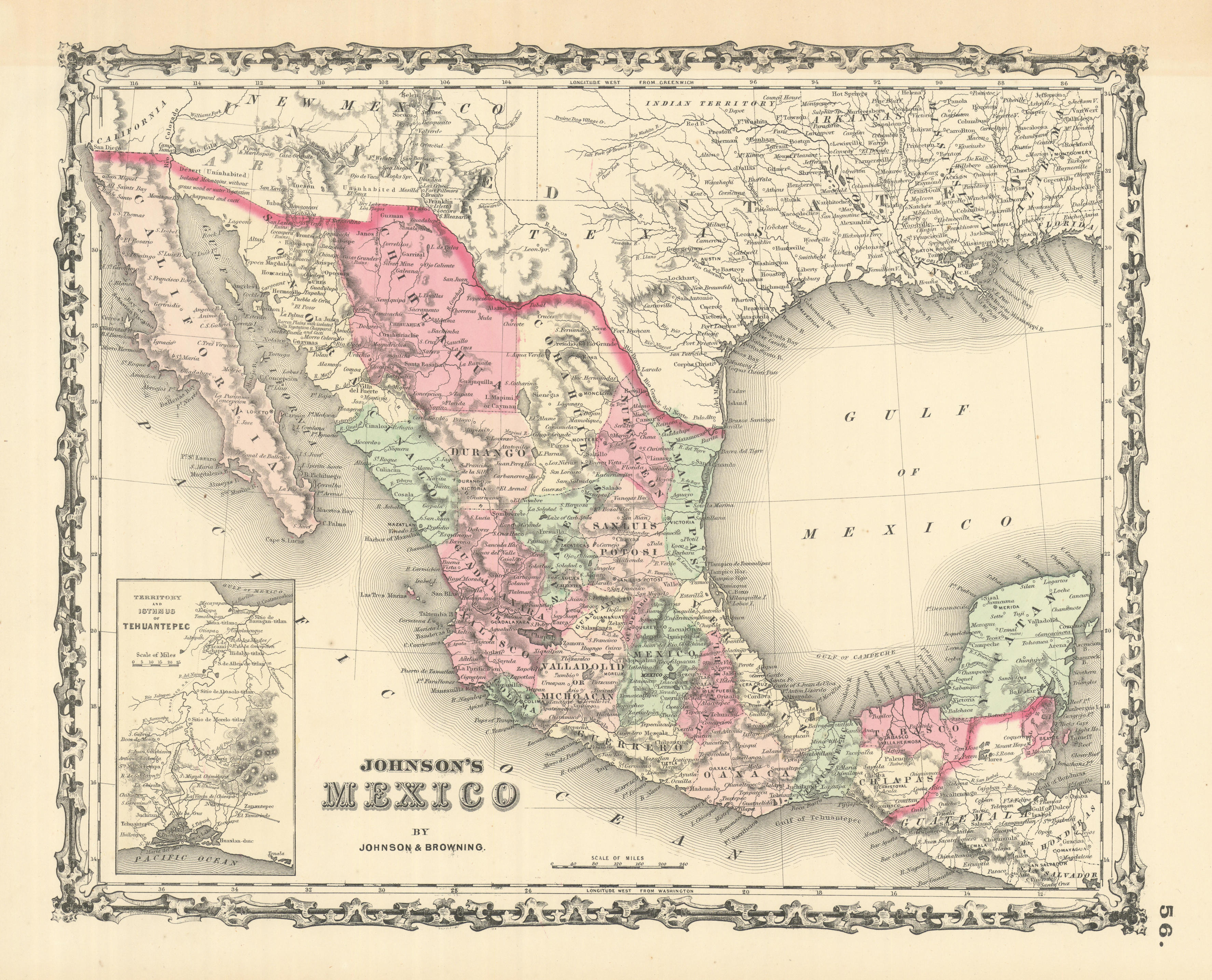 Associate Product Johnson's Mexico. States. Tehuantepec Isthmus 1861 old antique map plan chart