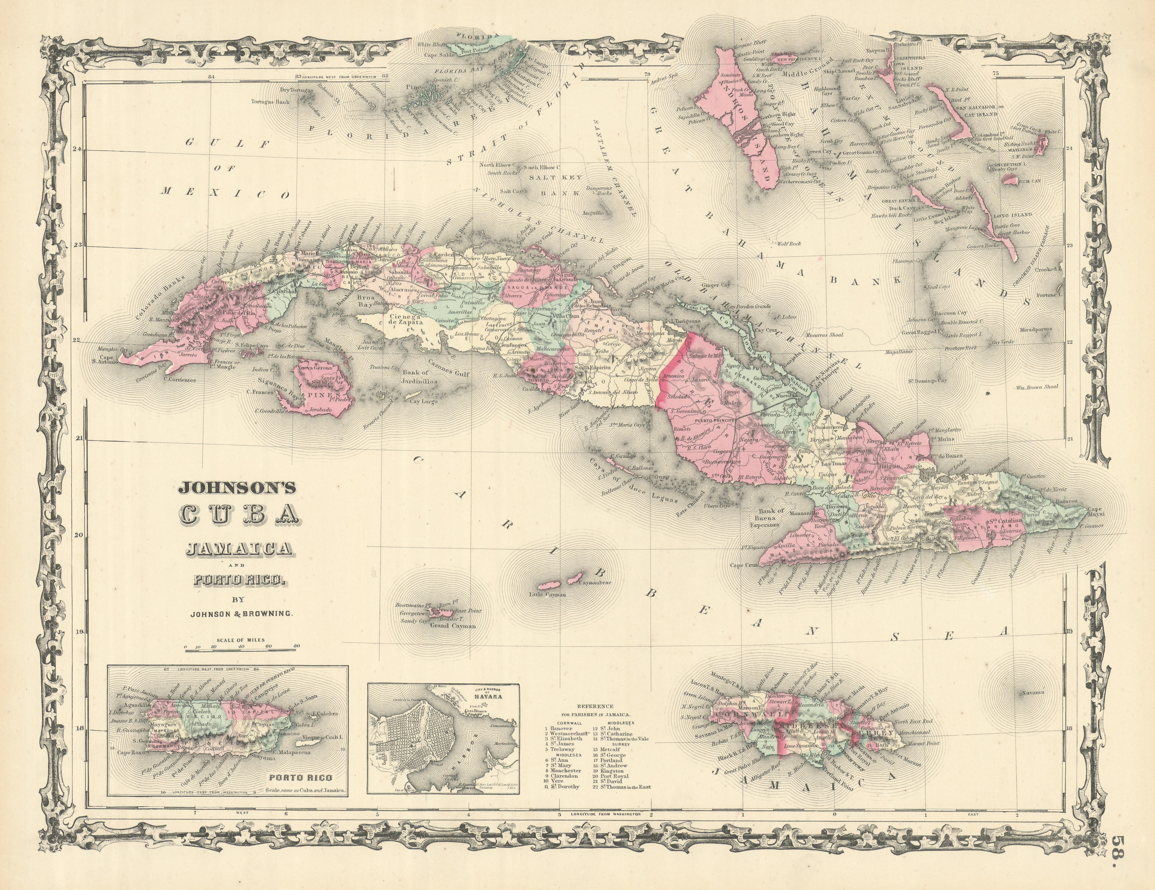 Associate Product Johnson's Cuba, Jamaica & Porto Rico. Puerto Rico. Bahamas Florida Keys 1861 map