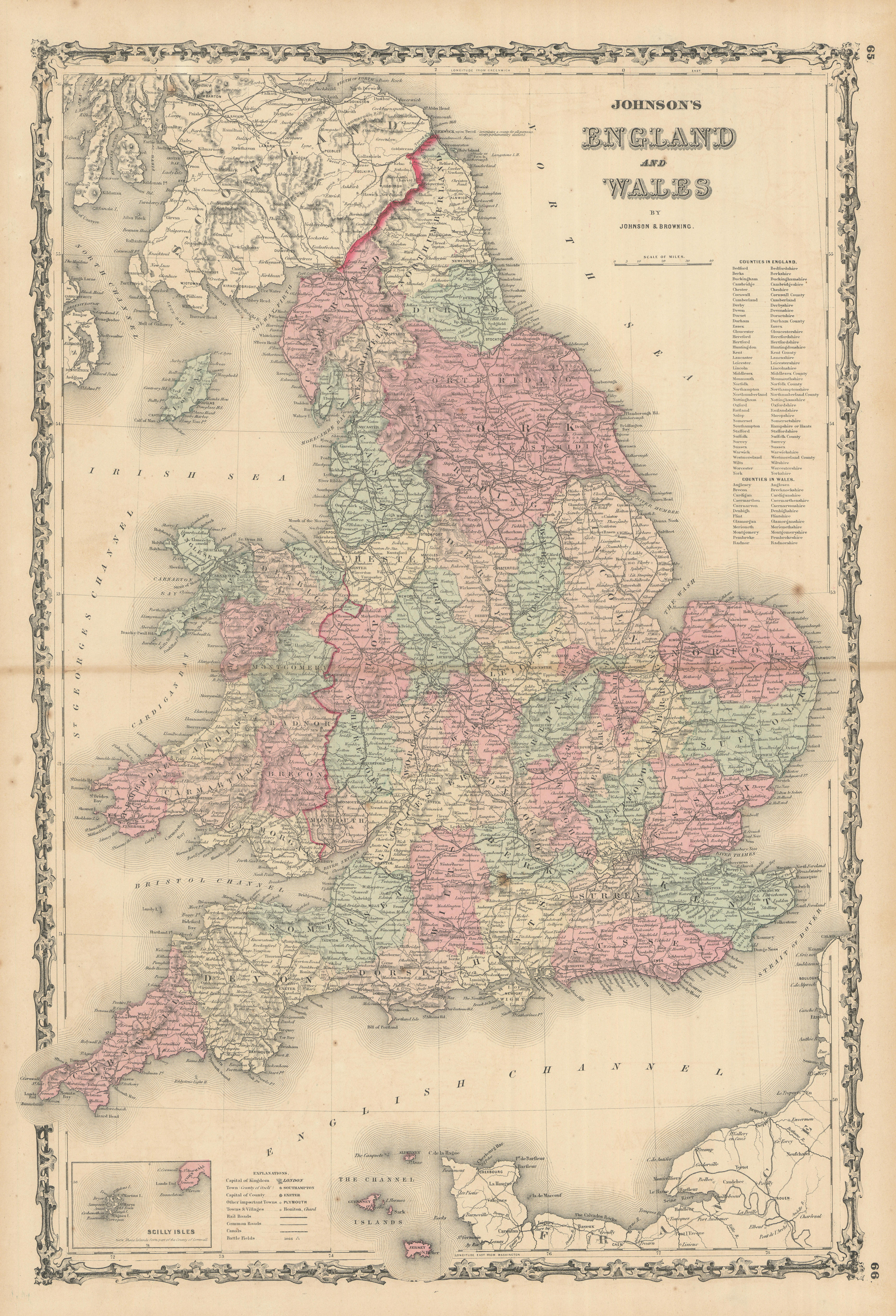 Associate Product Johnson's England and Wales in counties. Railways 1861 old antique map chart