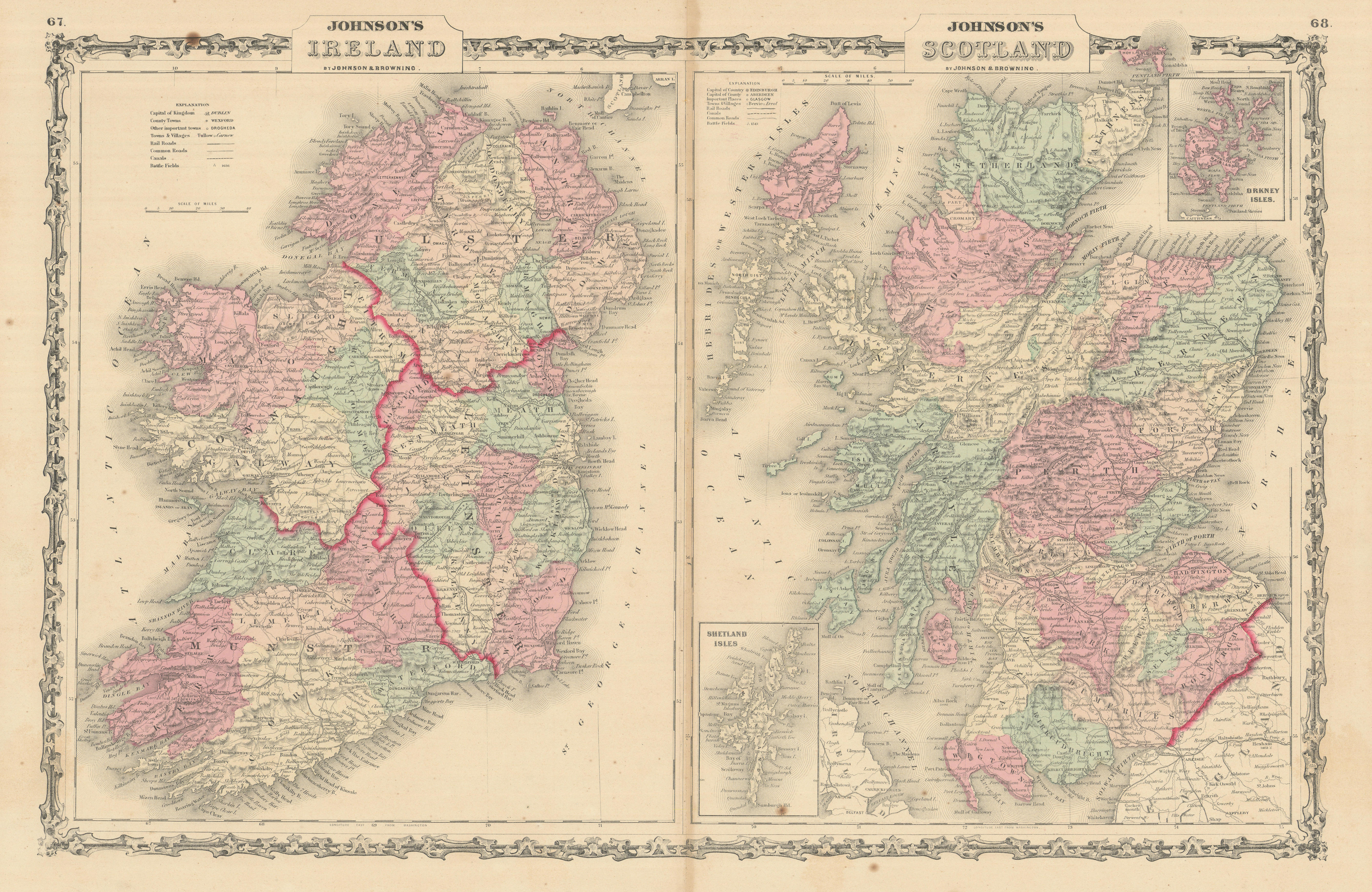 Associate Product Johnson's Ireland & Johnson's Scotland showing counties/provinces 1861 old map