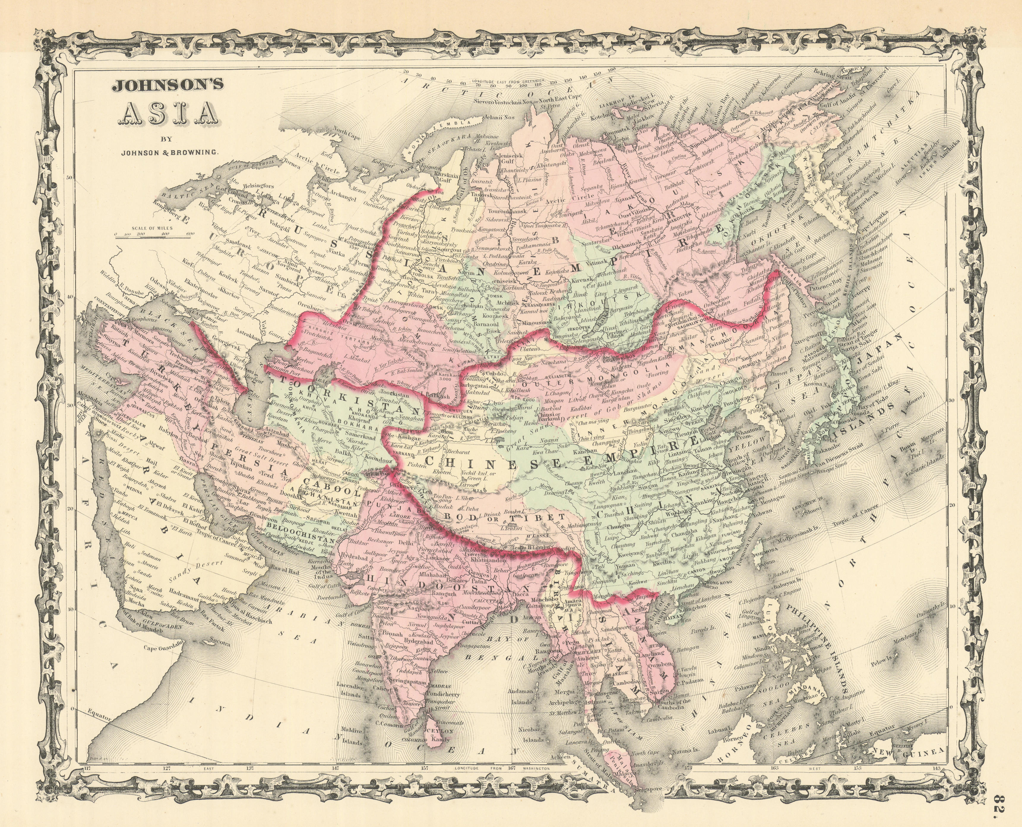 Associate Product Johnson's Asia. Bod or Tibet. Toorkistan Cabool Birmah Persia Corea 1861 map