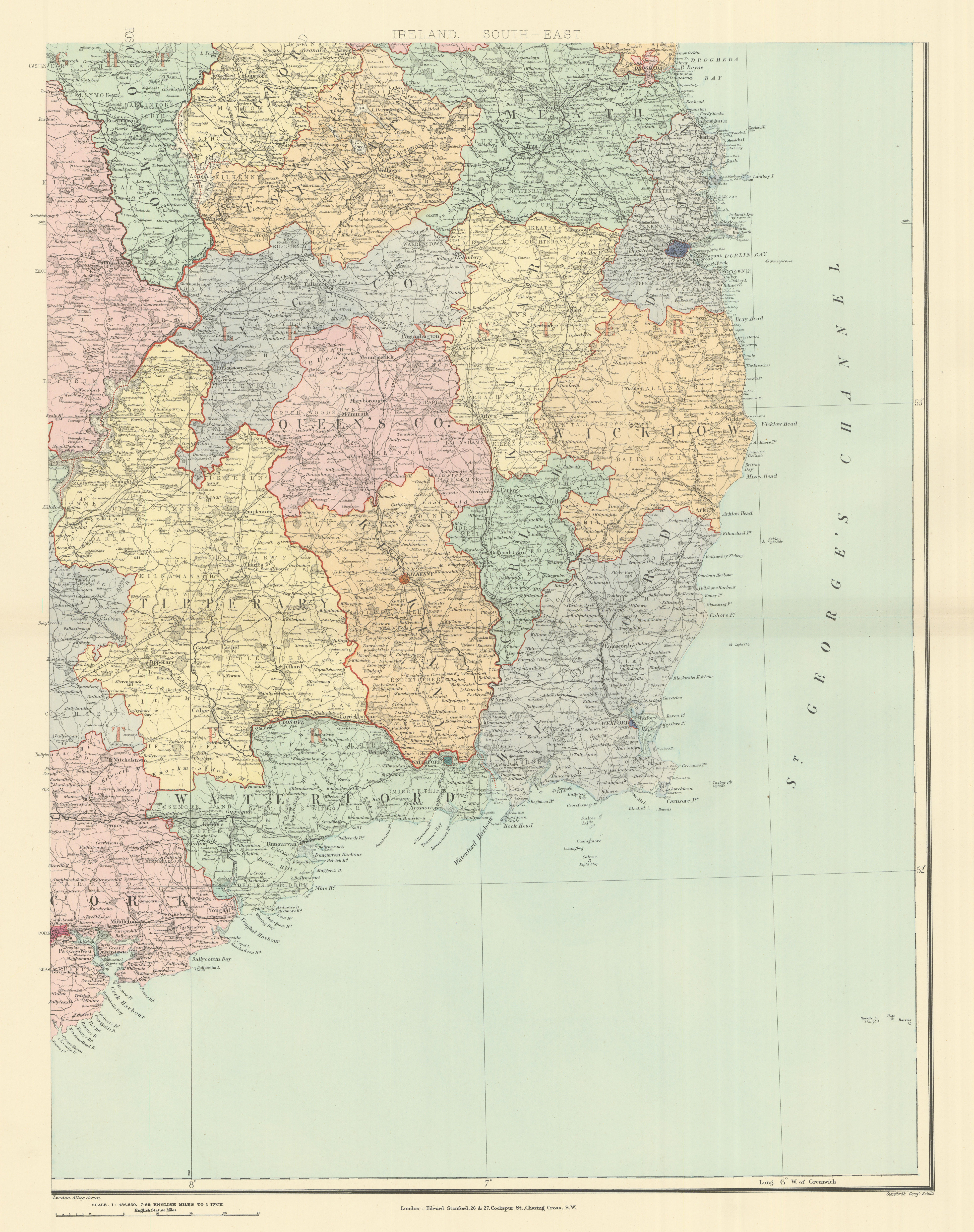 Associate Product Ireland south-east Leinster Kildare Wicklow Dublin Tipperary. STANFORD 1894 map