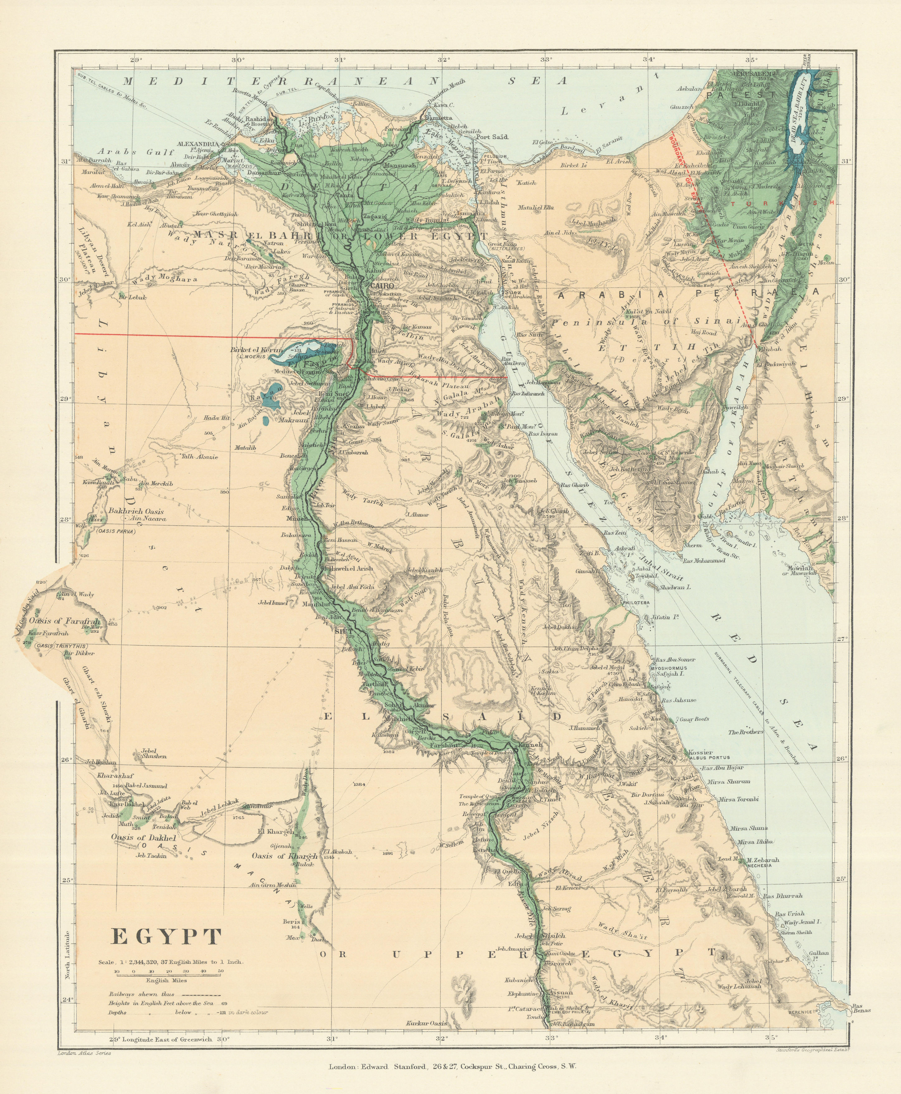 Associate Product Egypt. Nile valley Sinai Red Sea Gulf of Aqaba Sharm el-Sheik. STANFORD 1894 map