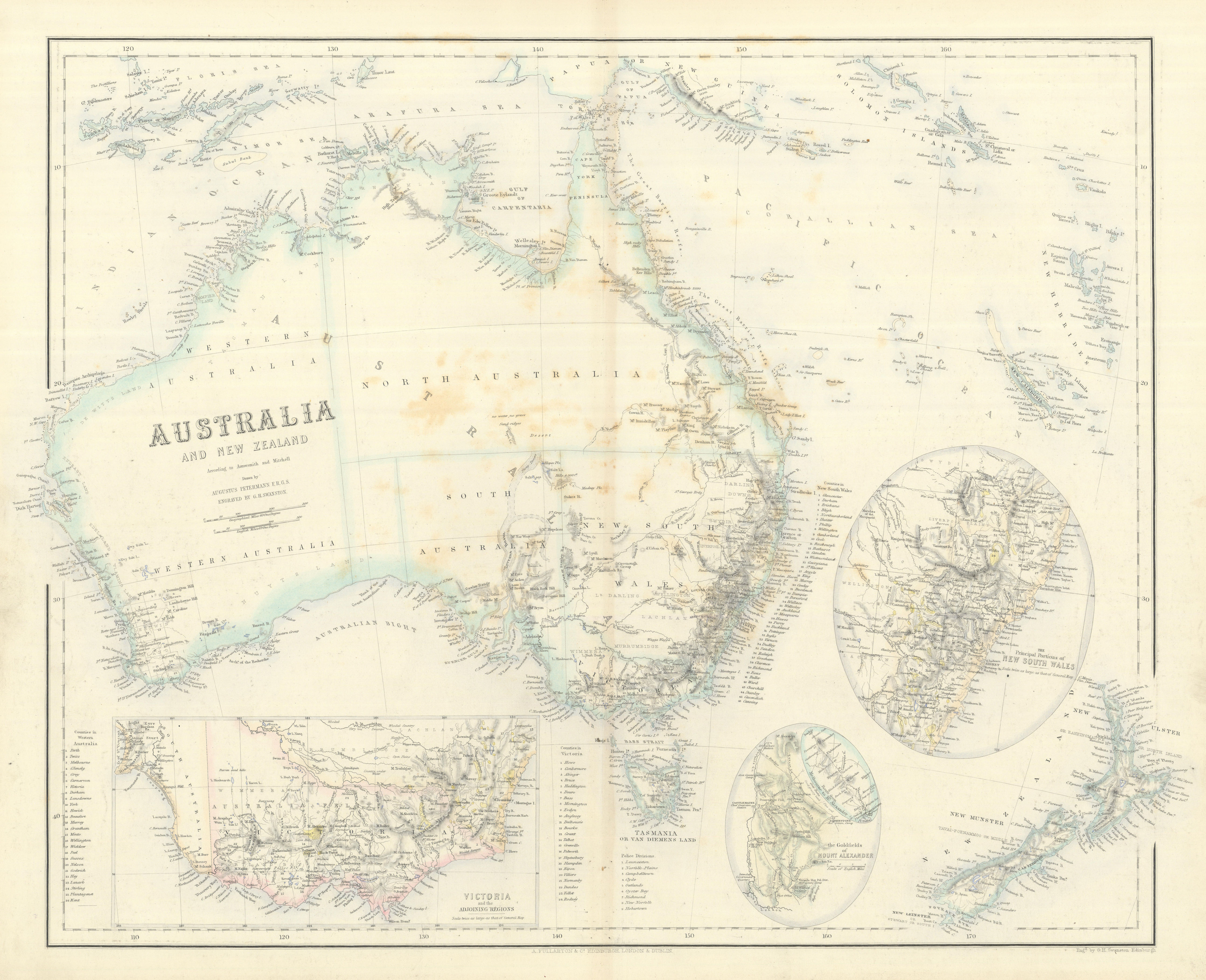 Associate Product Australia & New Zealand. Victoria. Mount Alexander goldfields. SWANSTON 1860 map