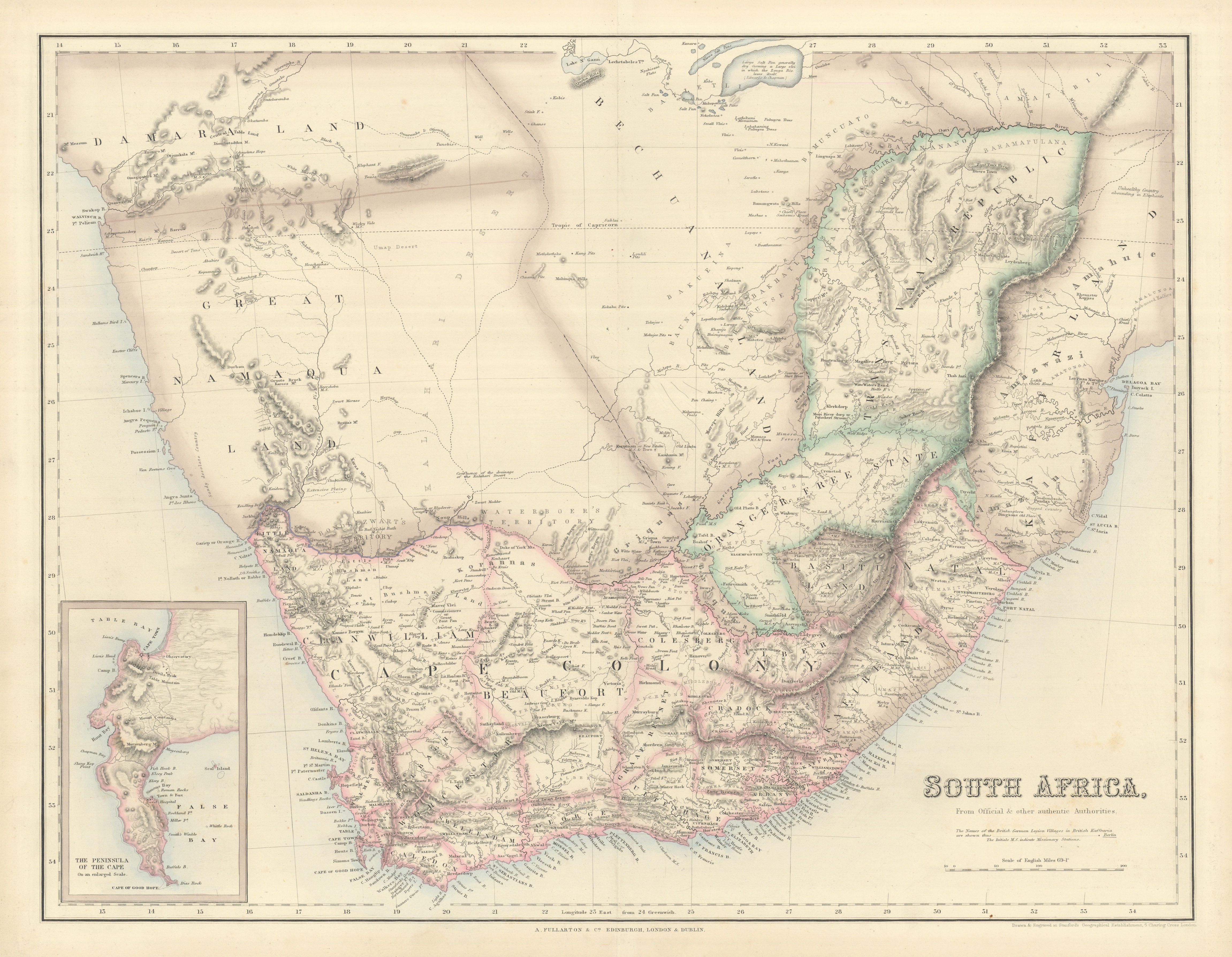 Associate Product Southern Africa. Cape Town. Bechuanaland Gt Namaqua Land. SWANSTON 1860 map