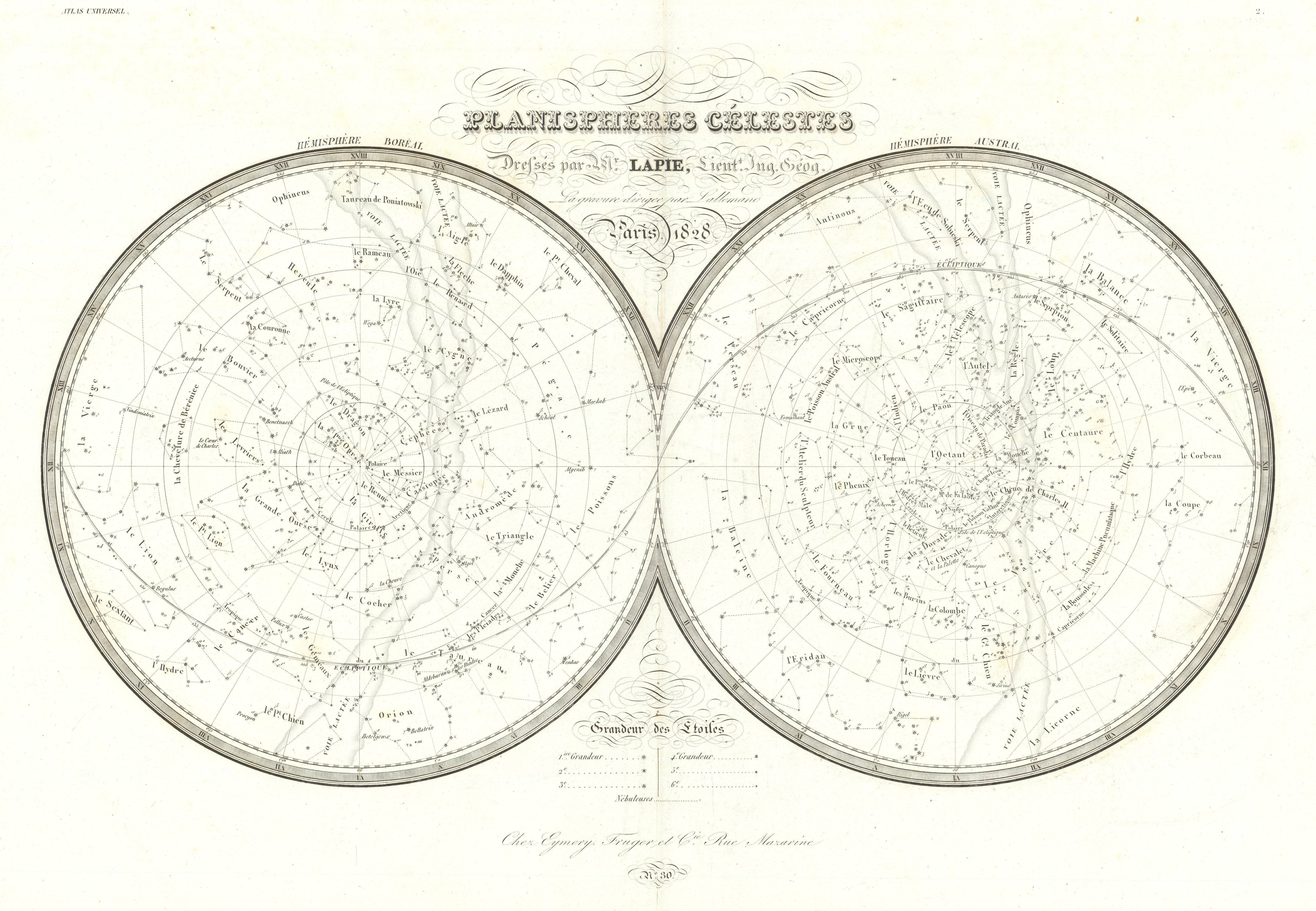 Associate Product Planisphères célestes. Celestial star chart Astronomy. LAPIE 1828 old map