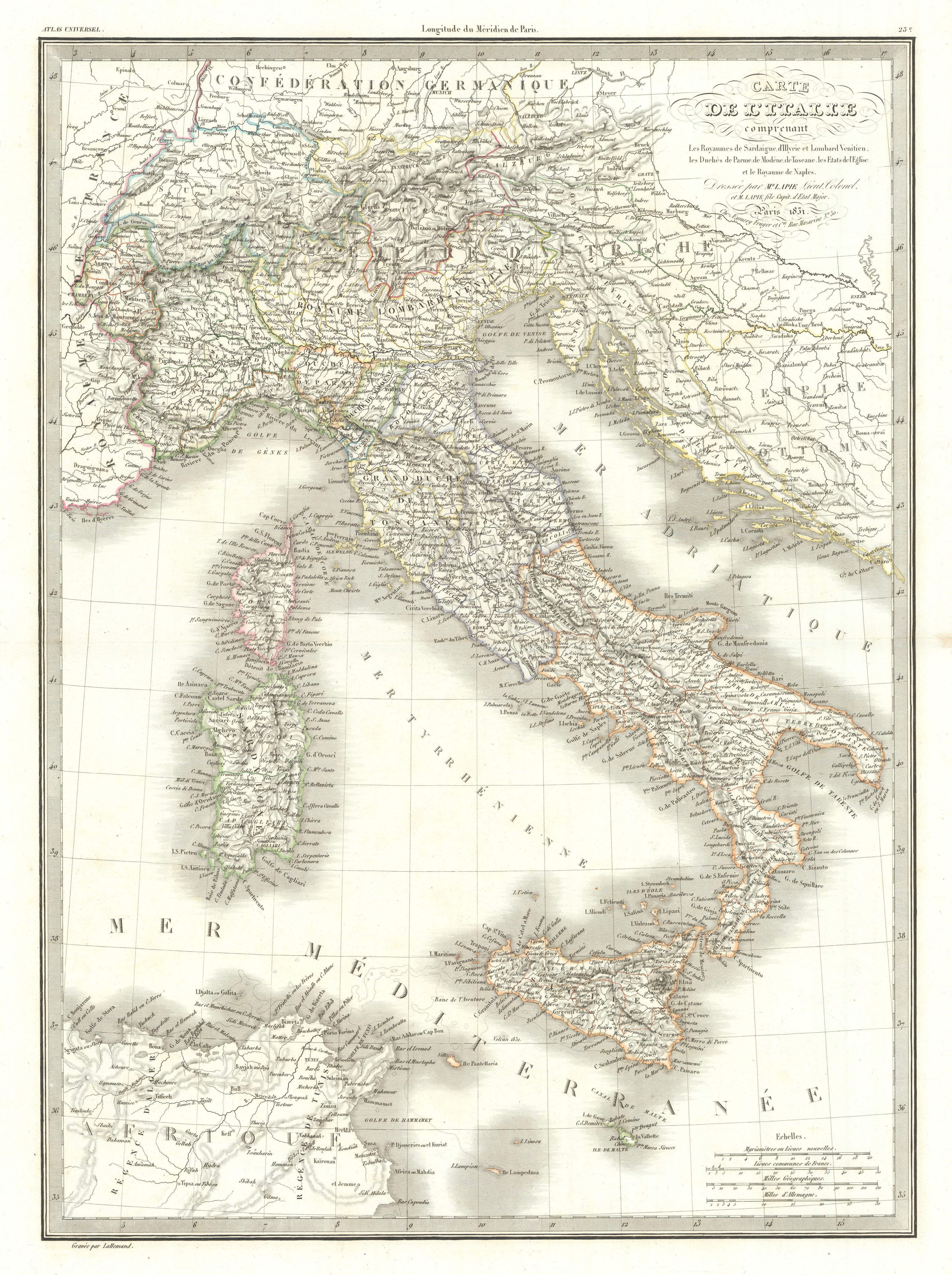 Associate Product Carte de l'Italie… Italian states. Italy. LAPIE 1831 old antique map chart