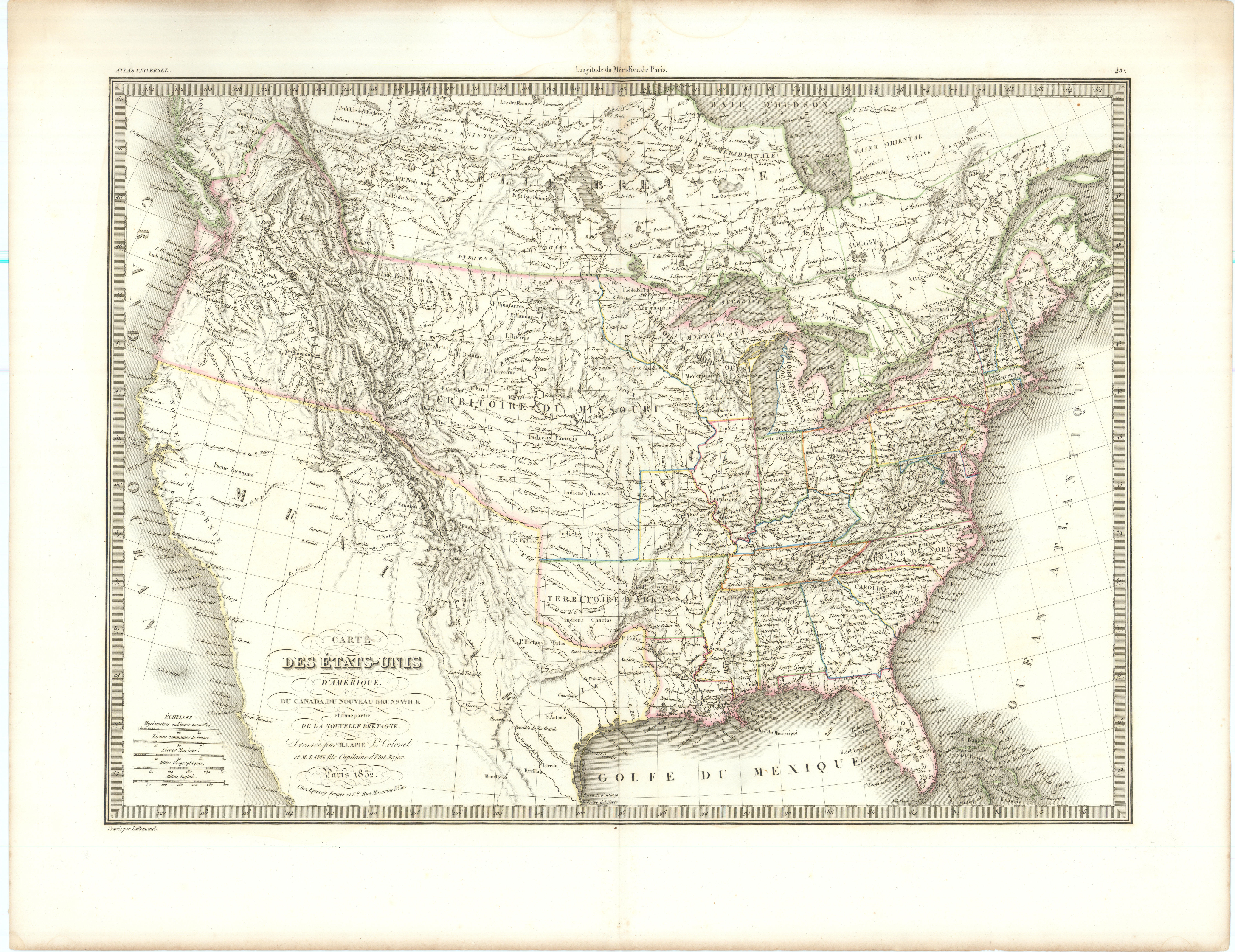 Associate Product Carte des Etats-Unis d'Amerique, du Canada… United States USA. LAPIE 1832 map