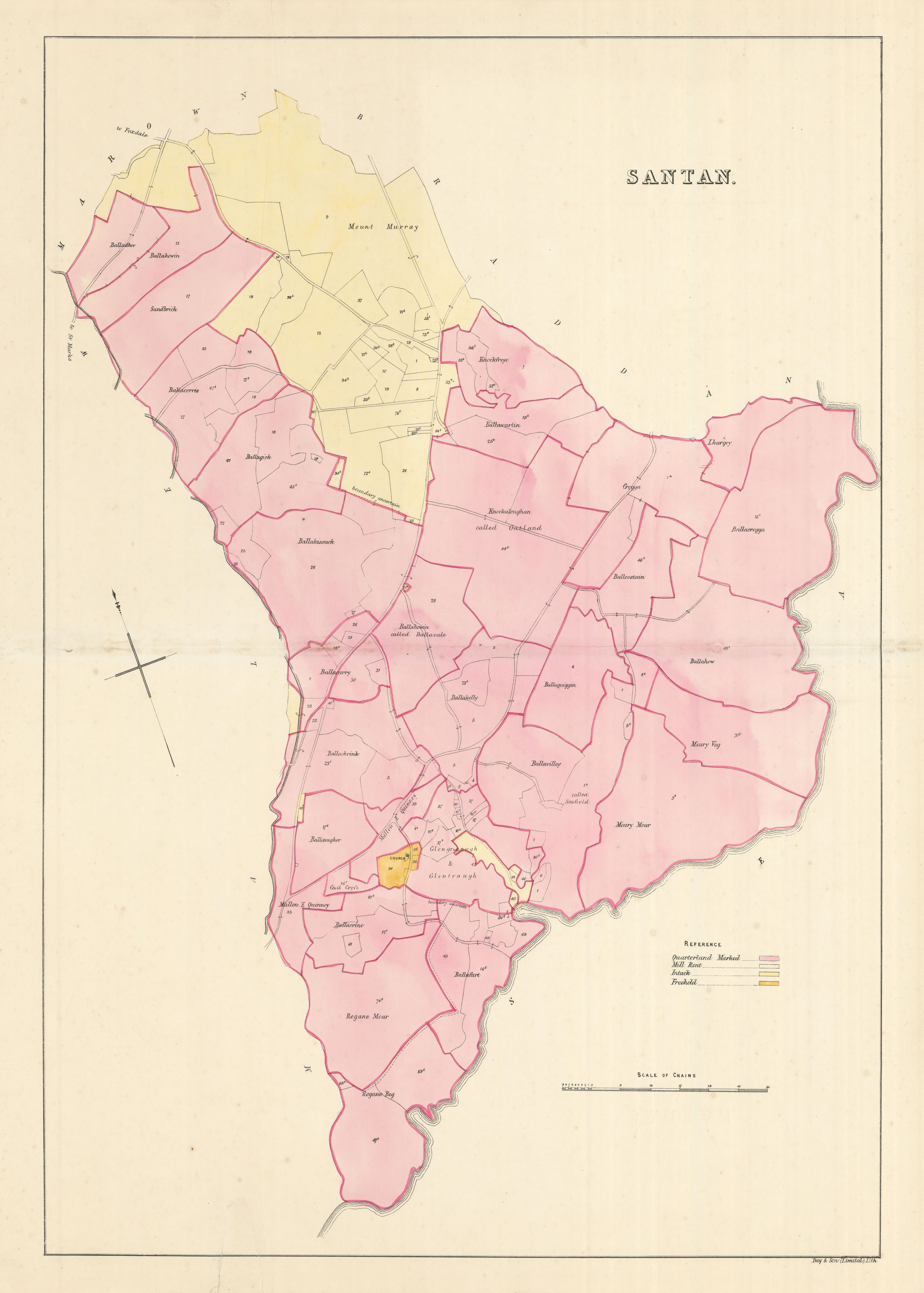 Associate Product Santan [Santon] Parish, Middle Sheading, Isle of Man by James Woods 1829 map