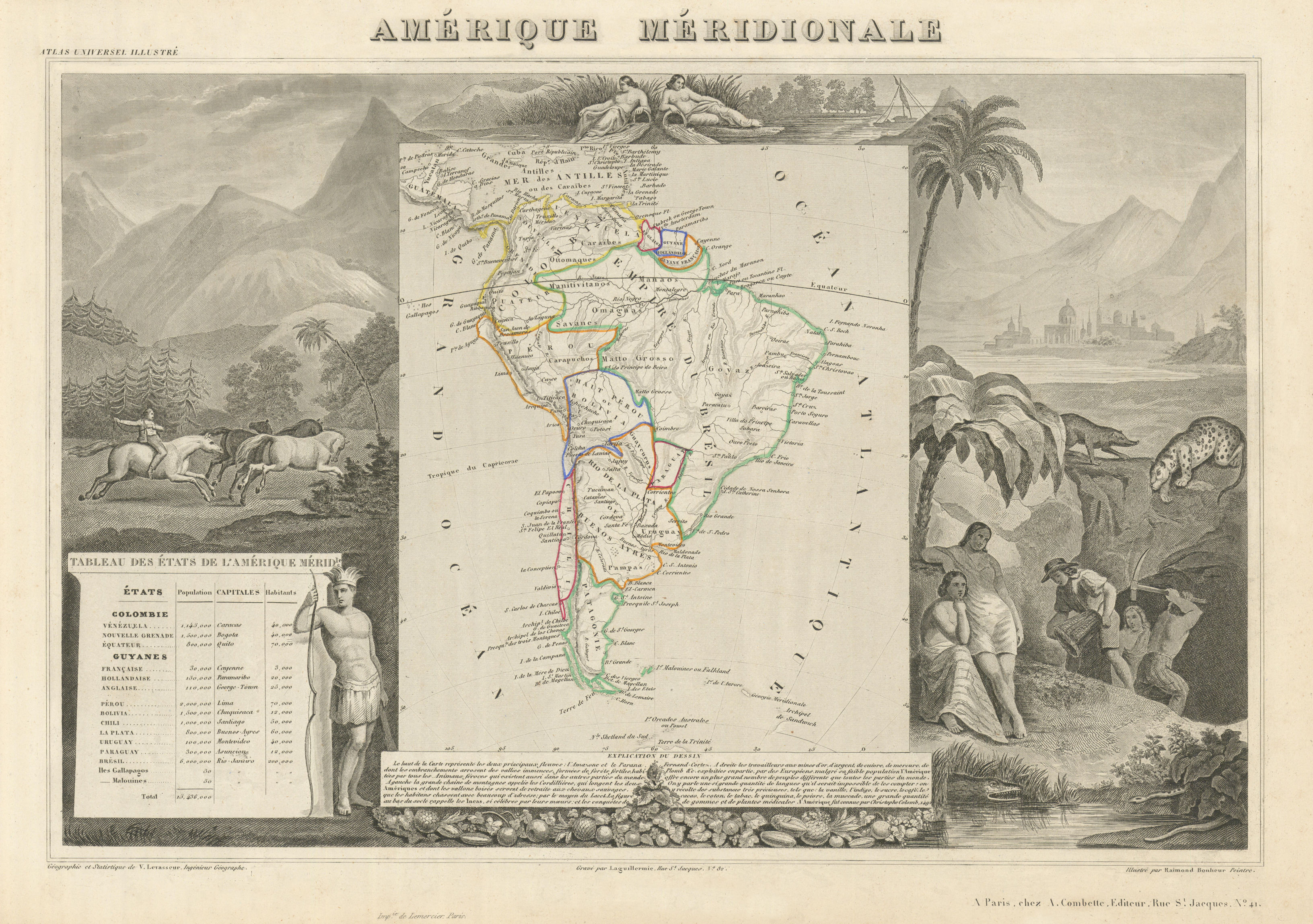 Associate Product AMÉRIQUE MERIDIONALE. South America. Antique map/carte. LEVASSEUR 1856 old