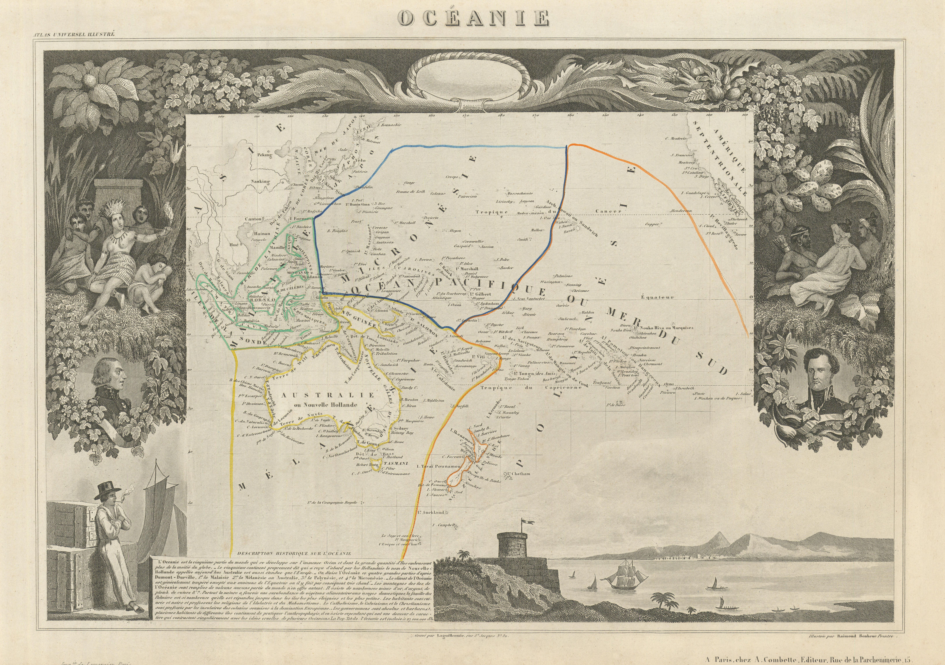 Associate Product OCEANIE. Oceania. Australia New Zealand. Antique map/carte. LEVASSEUR 1856