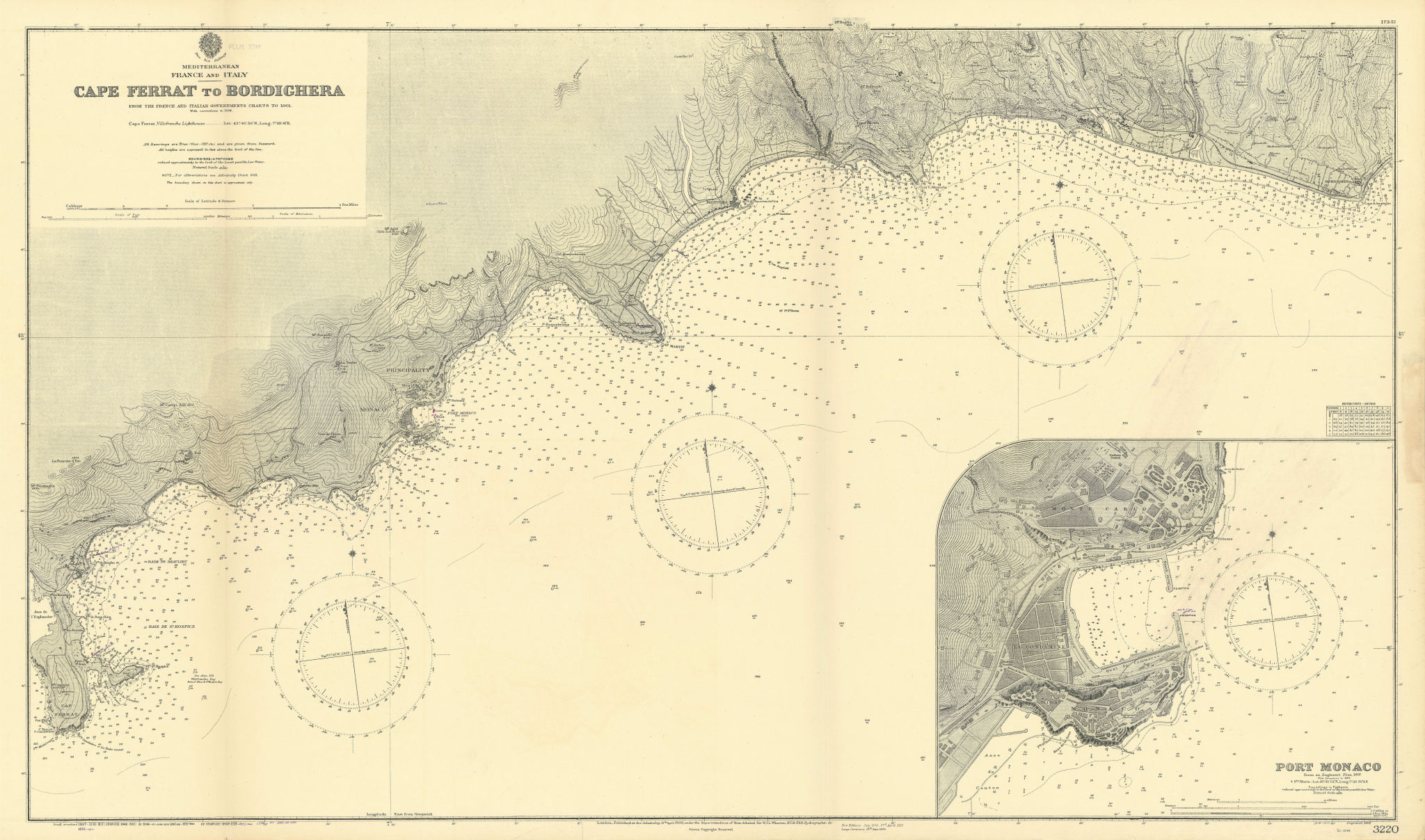 Associate Product Côte d'Azur Liguria Cap Ferrat-Bordighera Monaco ADMIRALTY chart 1902 (1954) map
