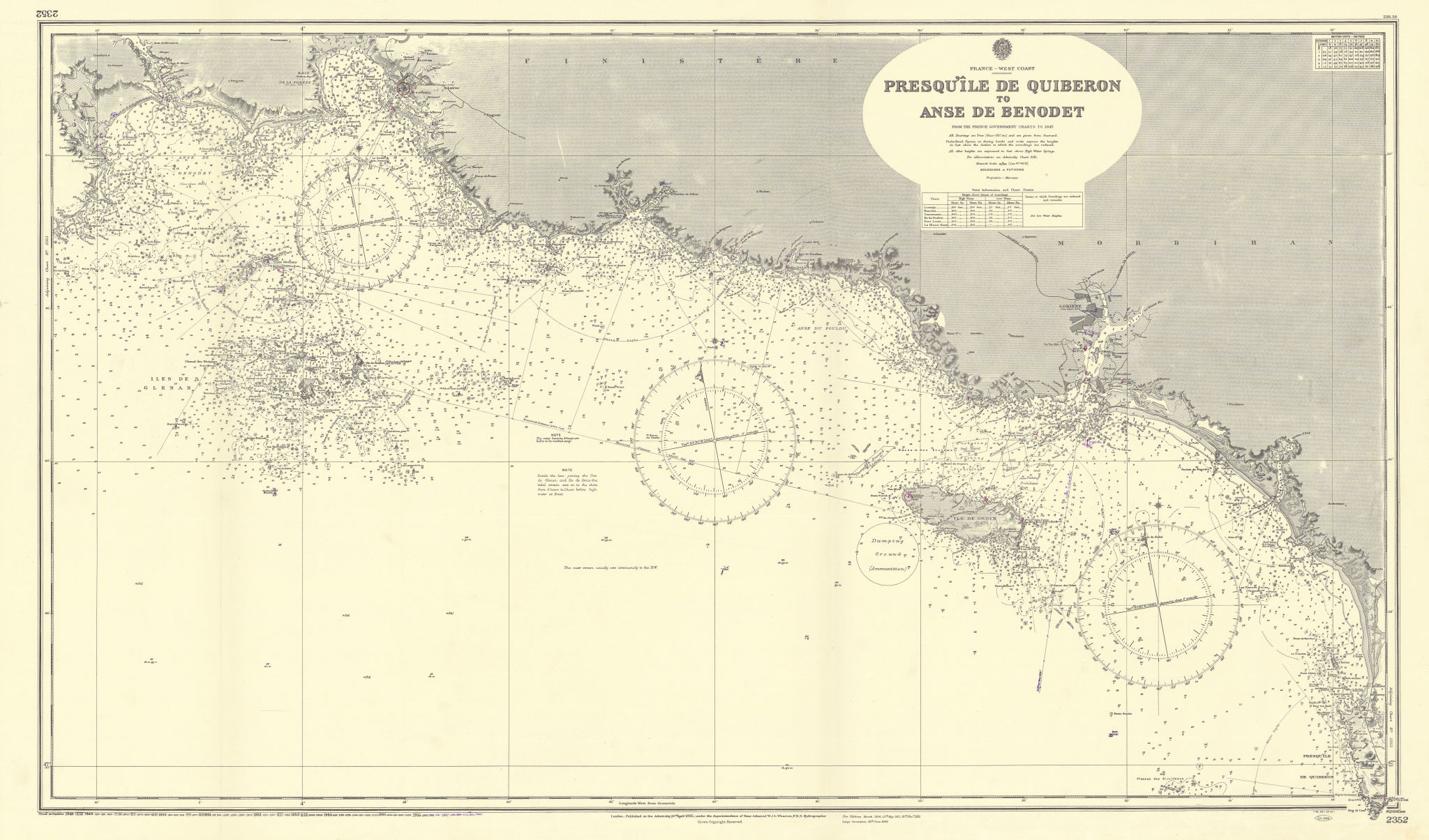 Morbihan Finistère coast Quiberon-Anse Benodet ADMIRALTY chart 1895 (1957) map