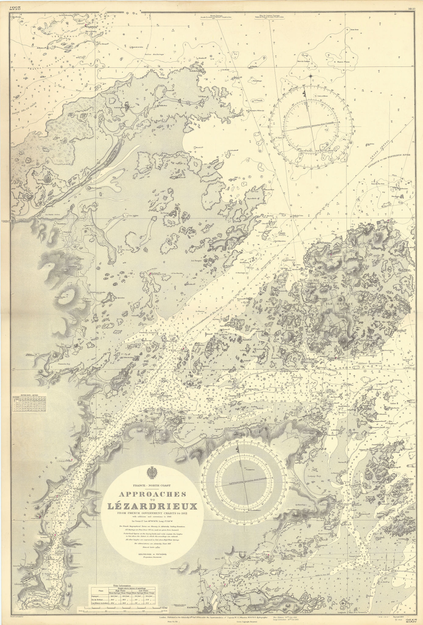 Treguier sea coast chart. D-Day planning map. Côtes-d'Armor. ADMIRALTY 1943