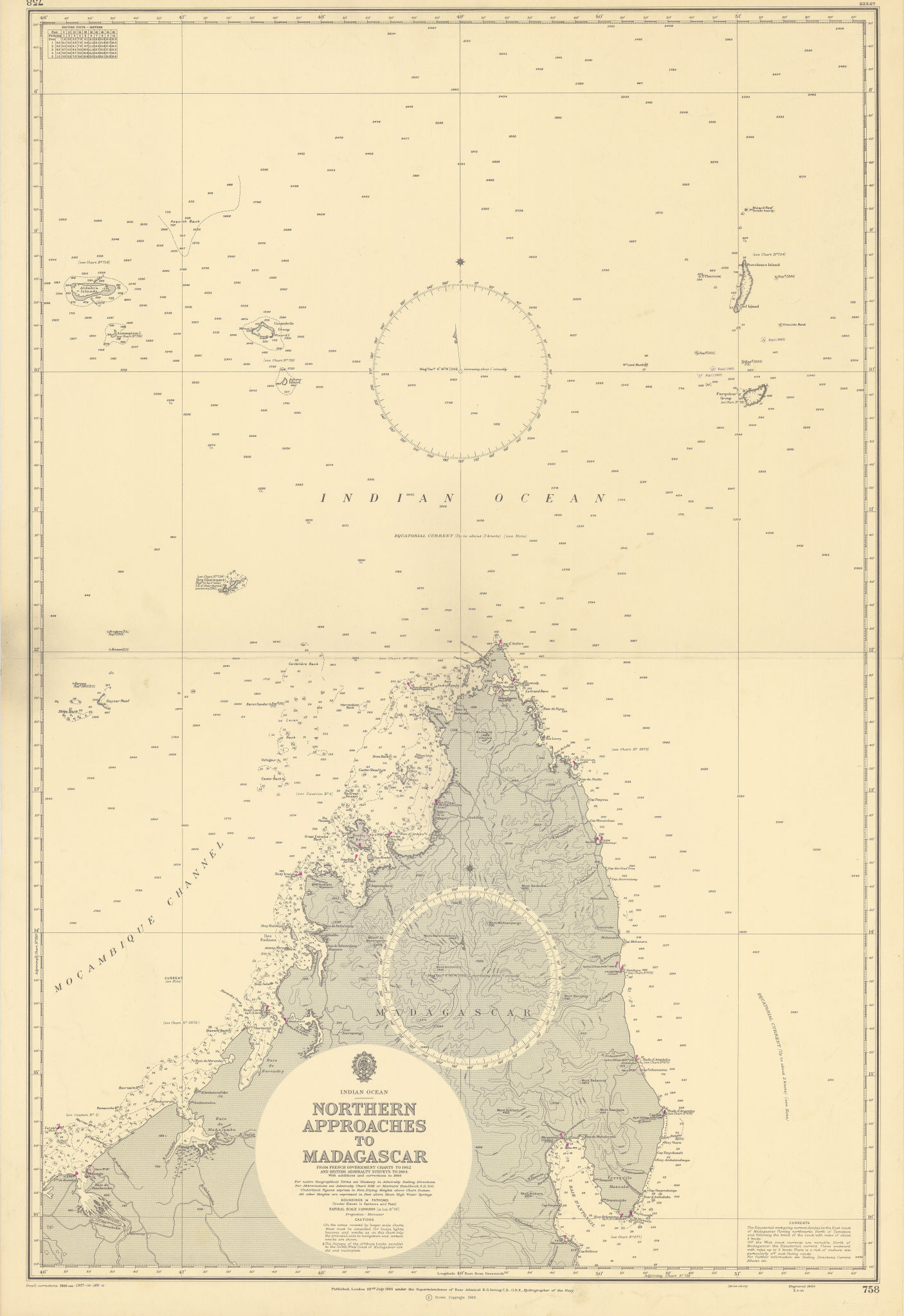 Madagascar northern approaches Indian Ocean. ADMIRALTY sea chart 1965 (1968) map