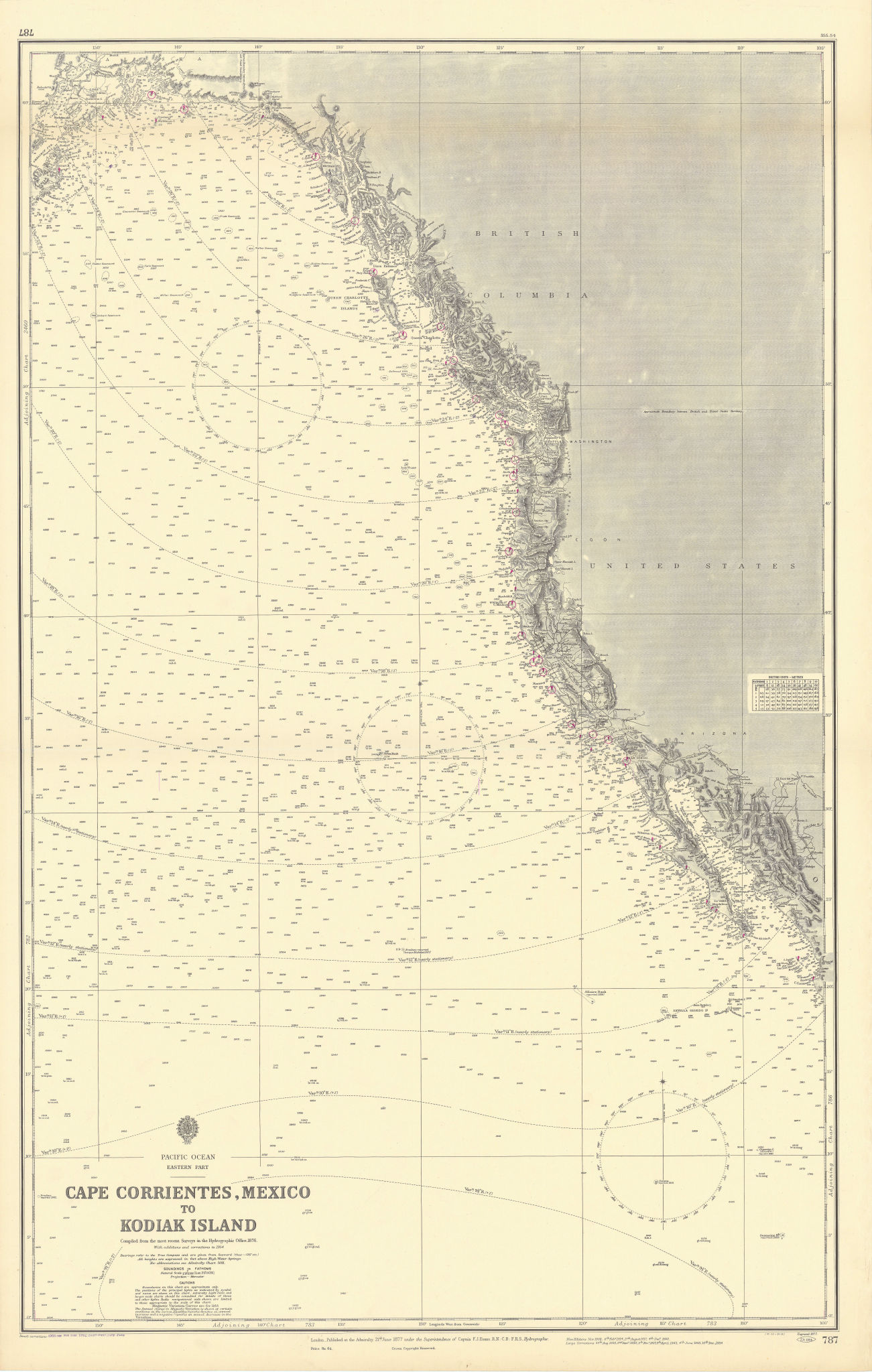 Associate Product Eastern Pacific. North America West coast. ADMIRALTY sea chart 1877 (1956) map